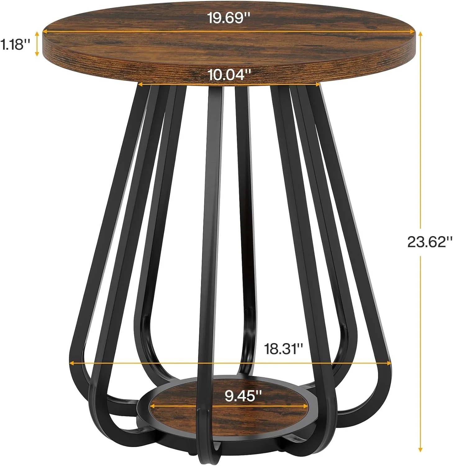 19.6" Side Table, 2-Tier Small Sofa End Table with Metal Frame for Small Spaces - Image 2