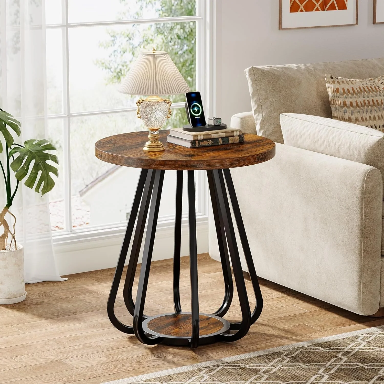 19.6" Side Table, 2-Tier Small Sofa End Table with Metal Frame for Small Spaces - Image 3
