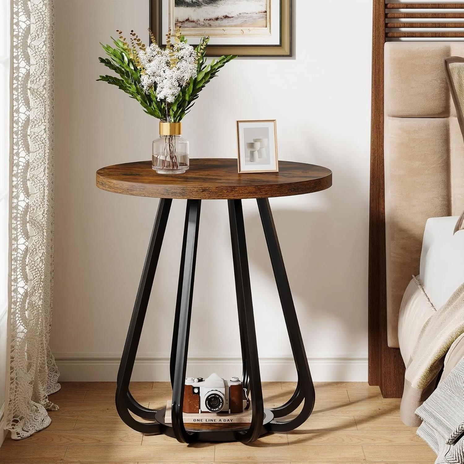 19.6" Side Table, 2-Tier Small Sofa End Table with Metal Frame for Small Spaces - Image 4