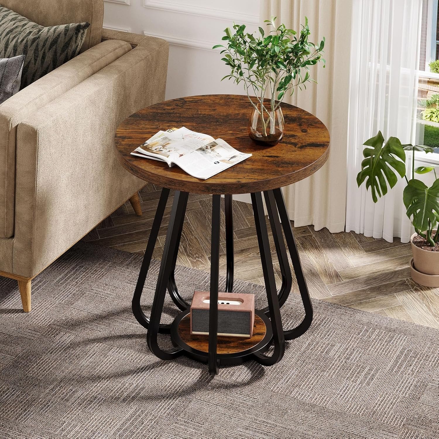 19.6" Side Table, 2-Tier Small Sofa End Table with Metal Frame for Small Spaces - Image 5