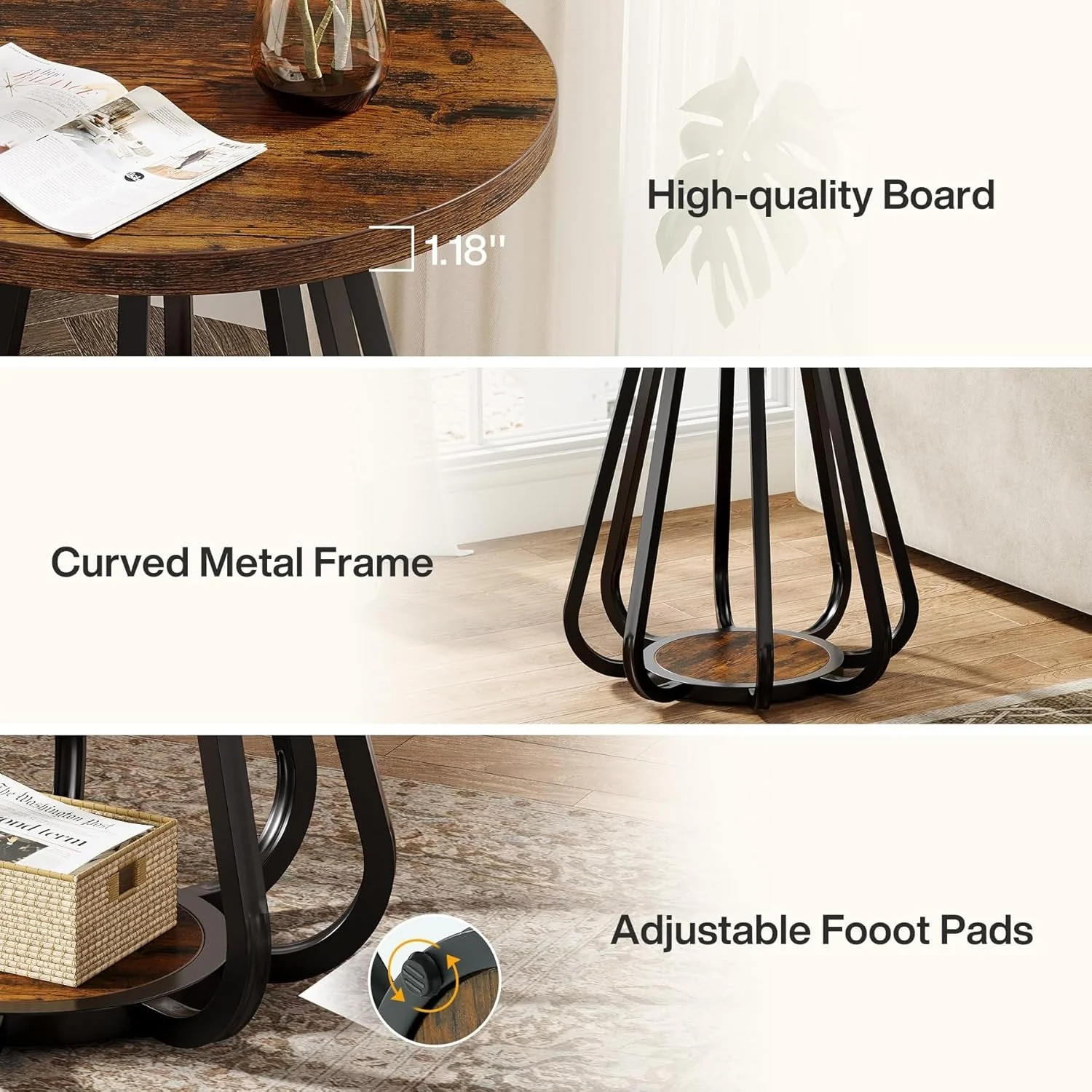 19.6" Side Table, 2-Tier Small Sofa End Table with Metal Frame for Small Spaces - Image 7