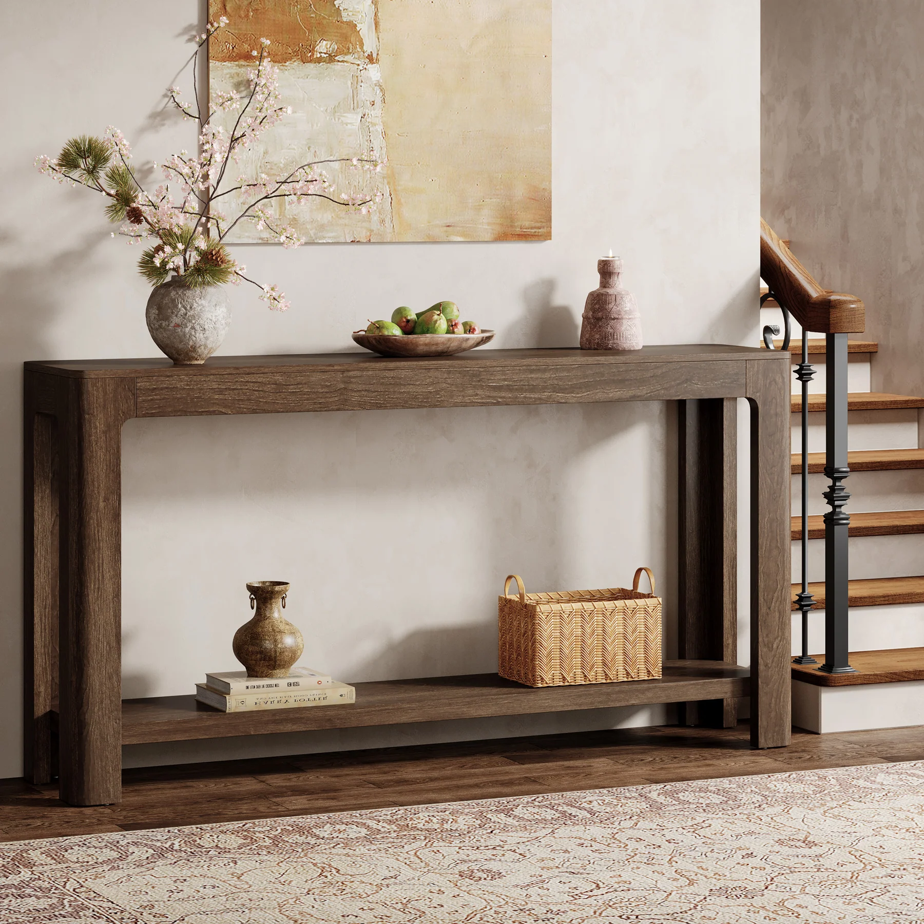 63" Console Table, Narrow 2-Tier Sofa Table Accent Entrance Console - Image 10
