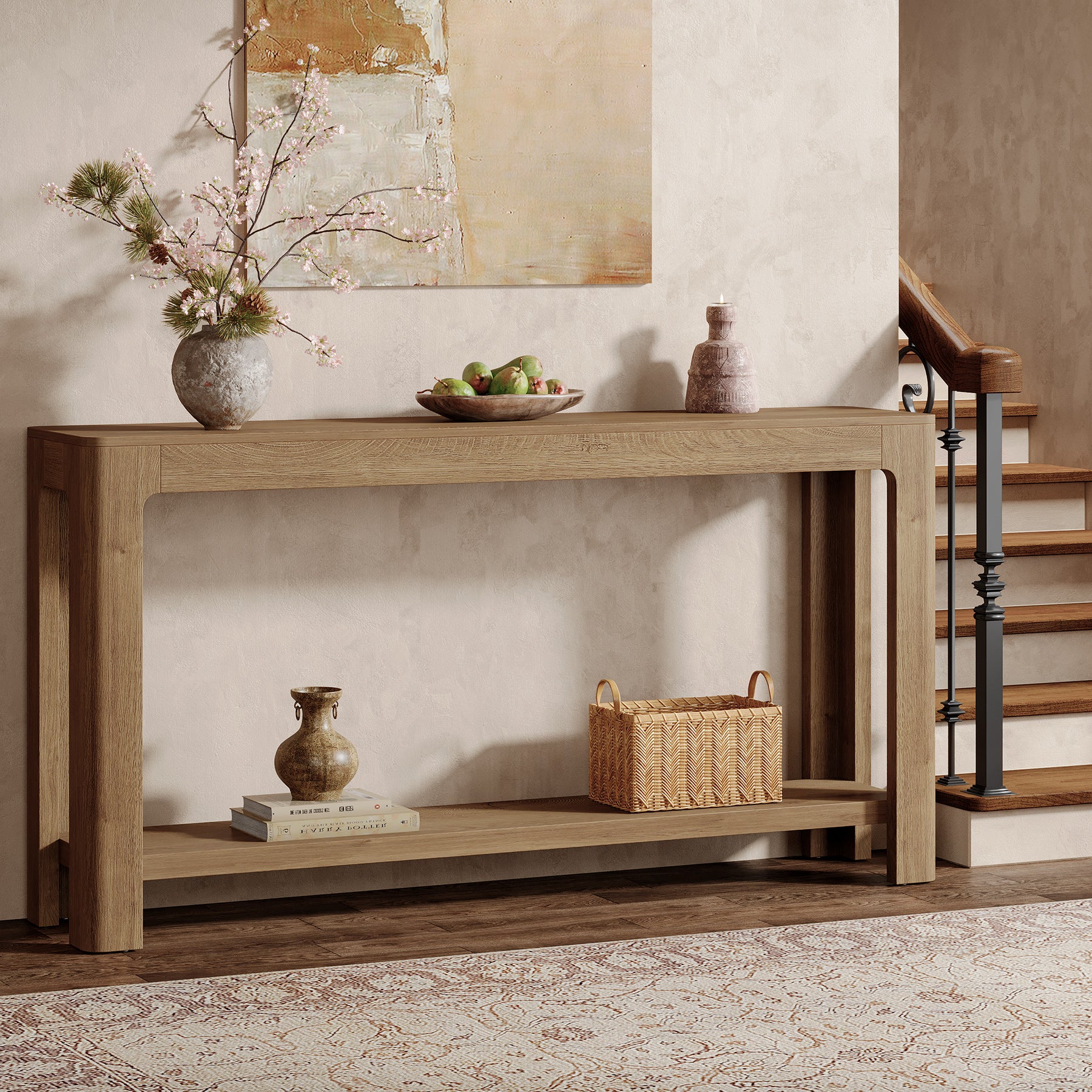 63" Console Table, Narrow 2-Tier Sofa Table Accent Entrance Console - Image 12