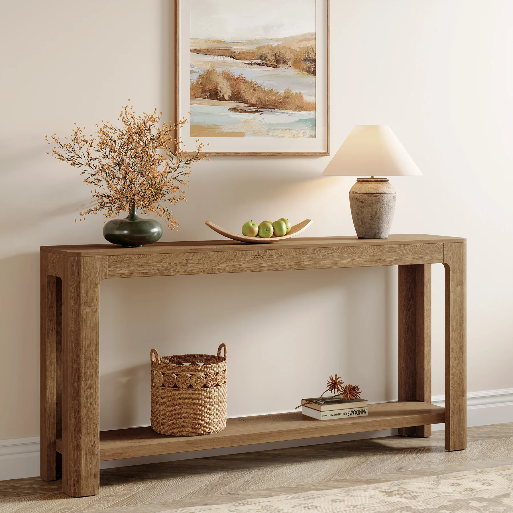 63" Console Table, Narrow 2-Tier Sofa Table Accent Entrance Console - Image 13
