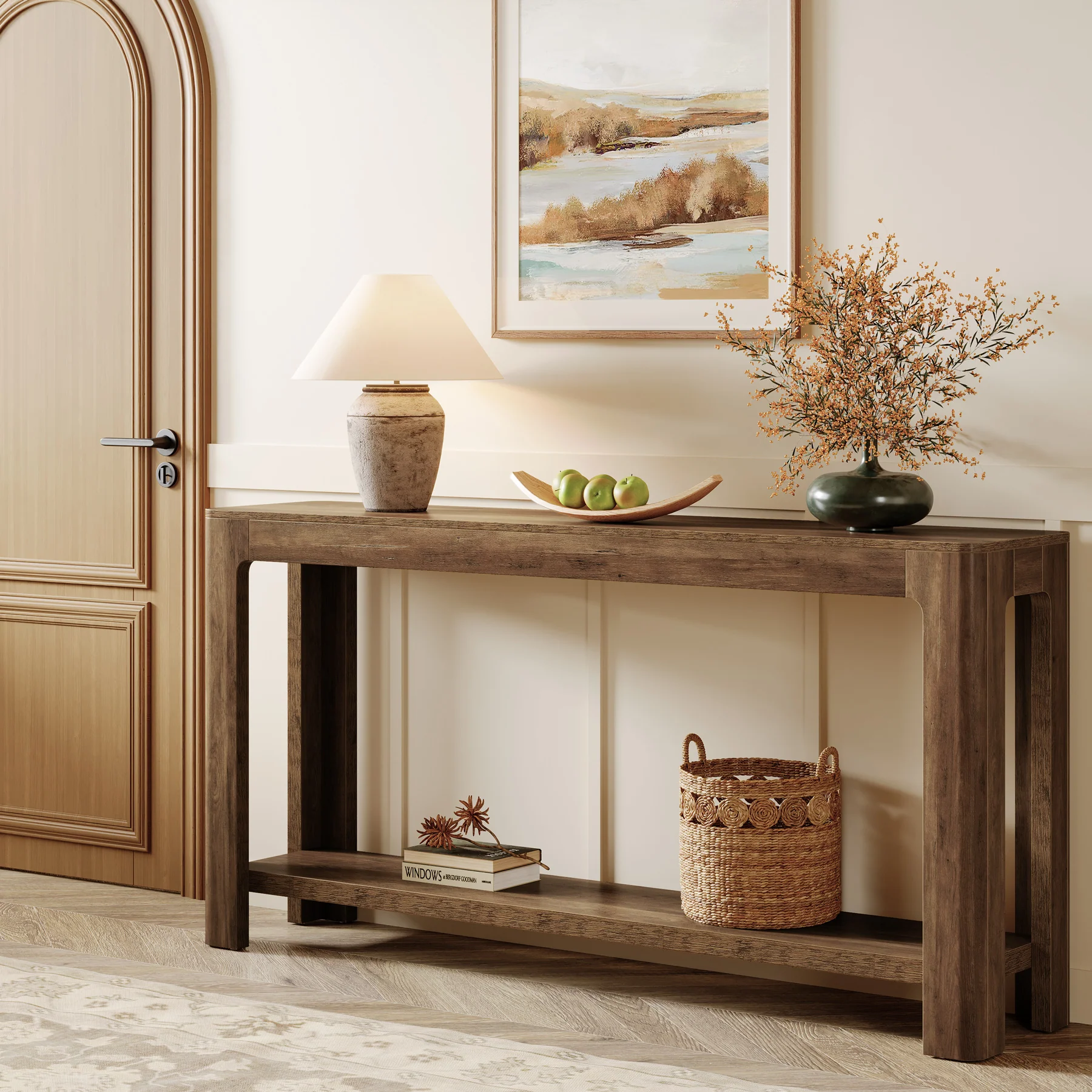 63" Console Table, Narrow 2-Tier Sofa Table Accent Entrance Console - Image 3