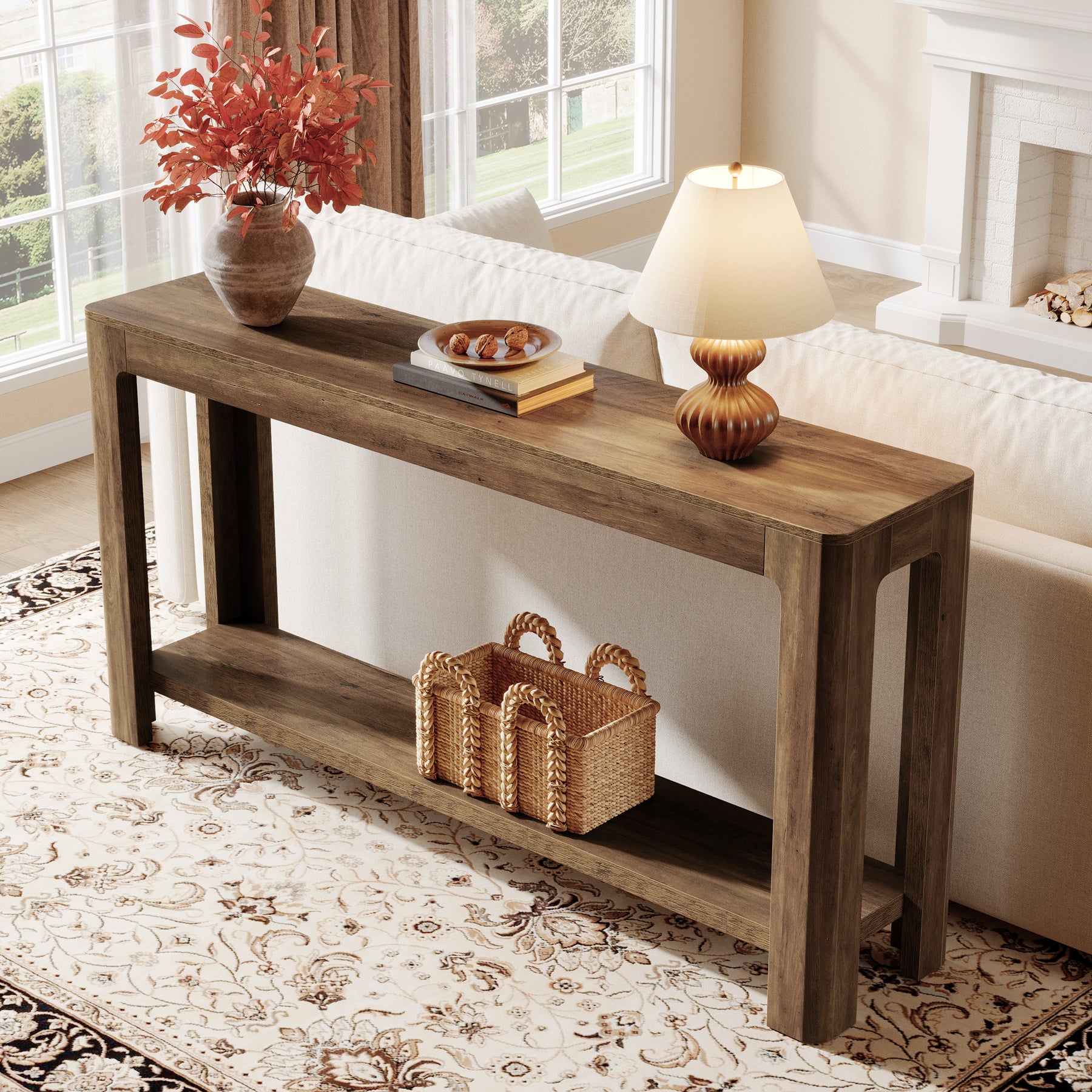 63" Console Table, Narrow 2-Tier Sofa Table Accent Entrance Console - Image 4