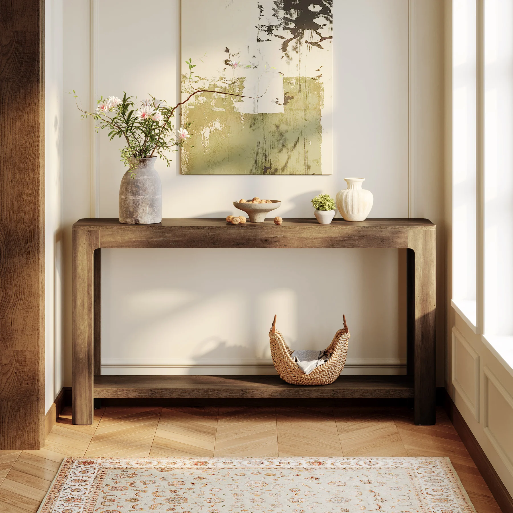 63" Console Table, Narrow 2-Tier Sofa Table Accent Entrance Console - Image 5