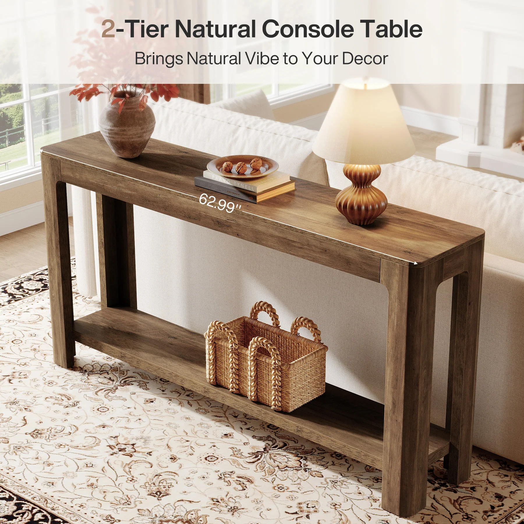 63" Console Table, Narrow 2-Tier Sofa Table Accent Entrance Console - Image 8