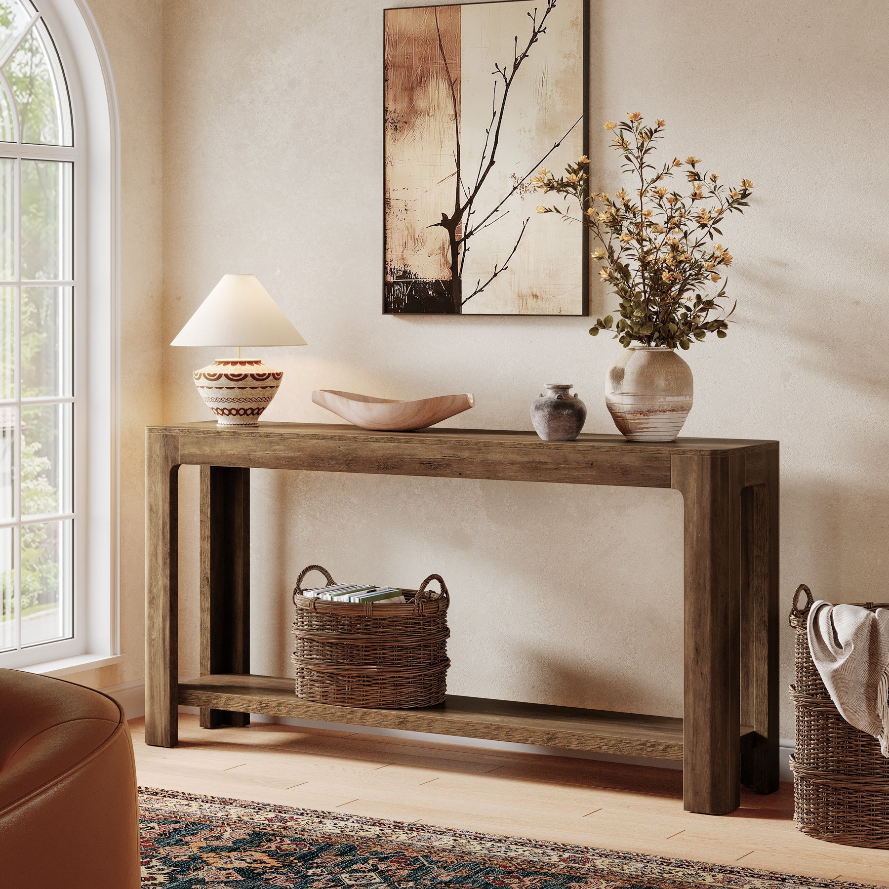 63" Console Table, Narrow 2-Tier Sofa Table Accent Entrance Console - Image 9