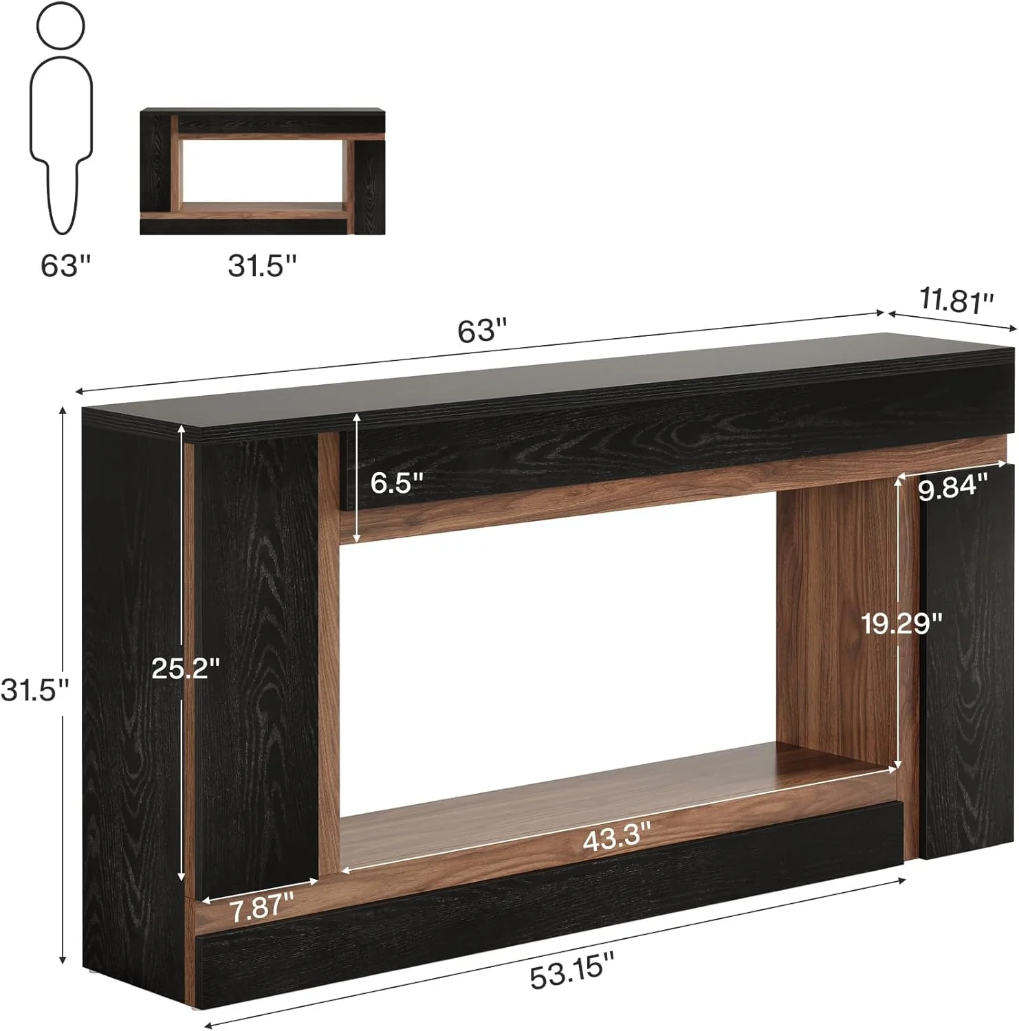 63" Console Table, 2-Tier Wooden Rectangular Sofa Table Hallway Table - Image 2
