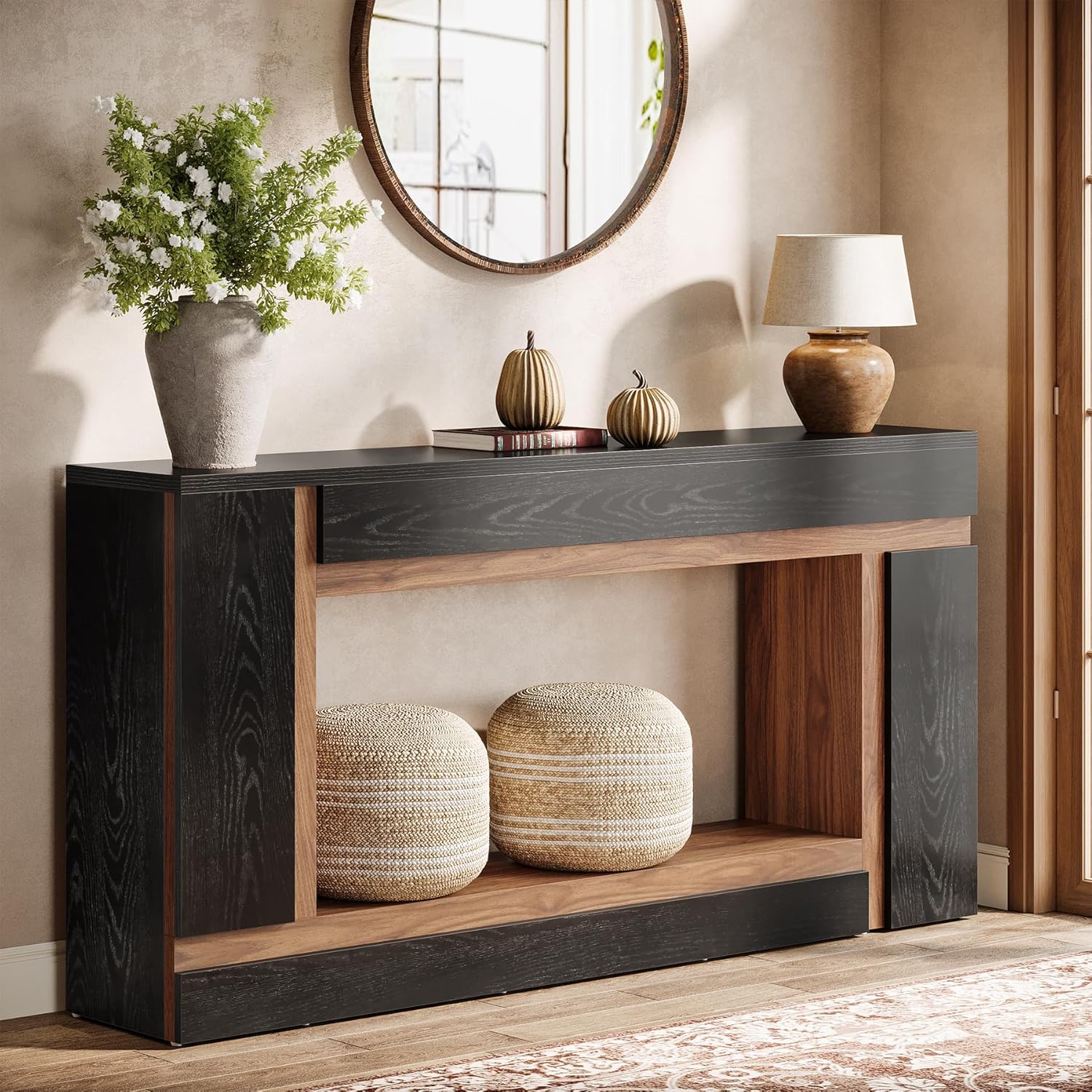 63" Console Table, 2-Tier Wooden Rectangular Sofa Table Hallway Table - Image 3