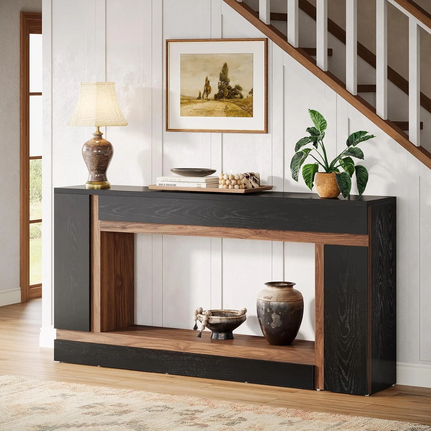 63" Console Table, 2-Tier Wooden Rectangular Sofa Table Hallway Table - Image 4