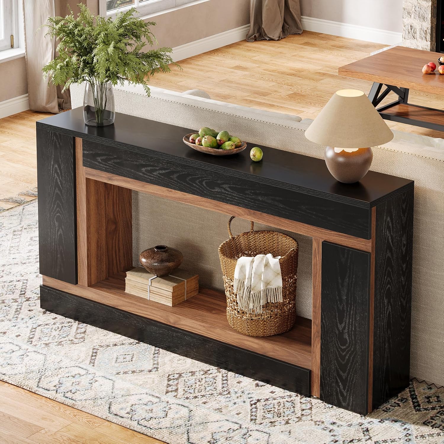 63" Console Table, 2-Tier Wooden Rectangular Sofa Table Hallway Table - Image 6