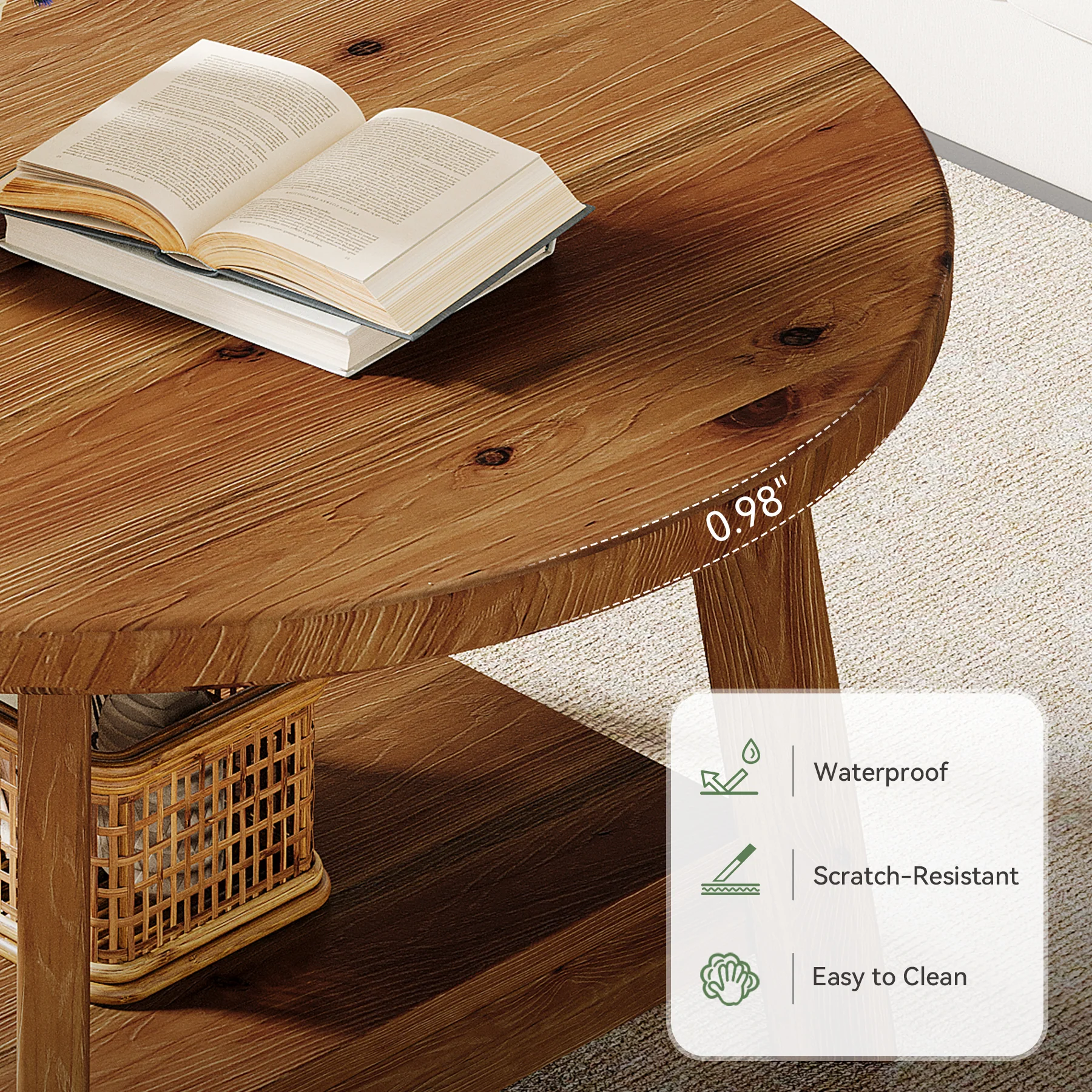 31.5" Round Coffee Table, 2-Tier Solid Wood Center Cocktail Accent Table - Image 6