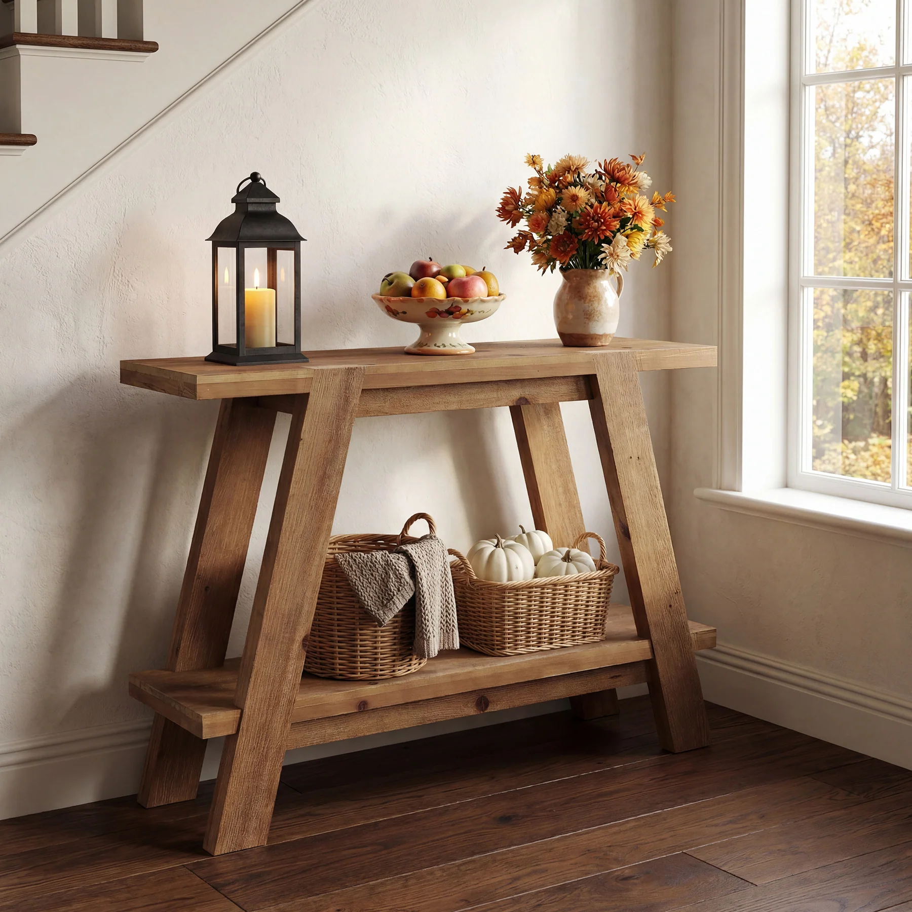 43" Narrow Console Table, 2-Tier Solid Wood Sofa Entryway Table - Image 3