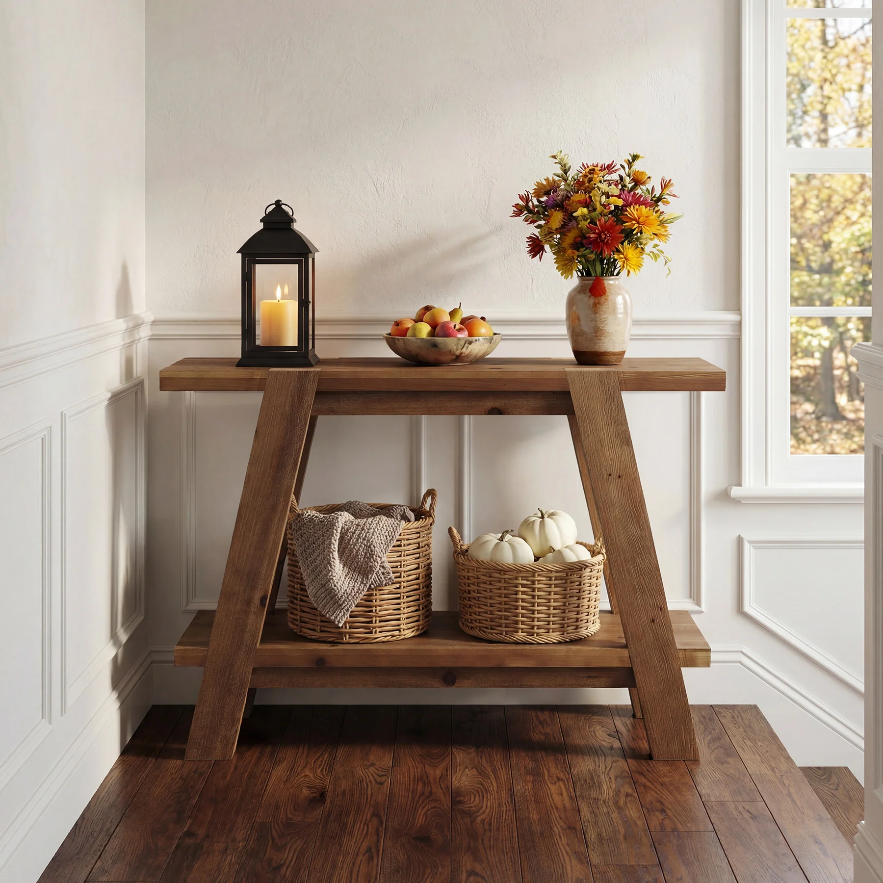 43" Narrow Console Table, 2-Tier Solid Wood Sofa Entryway Table - Image 4