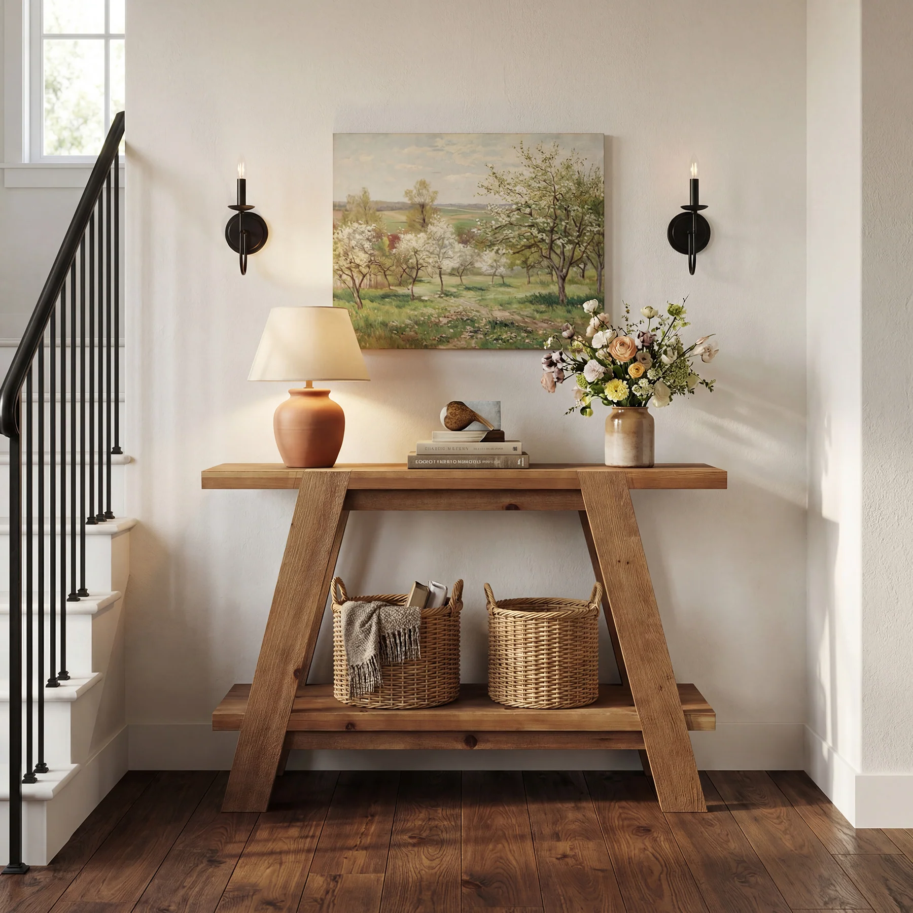 43" Narrow Console Table, 2-Tier Solid Wood Sofa Entryway Table - Image 8