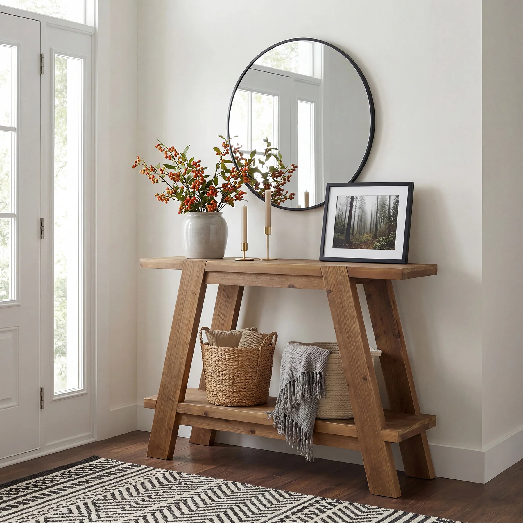 43" Narrow Console Table, 2-Tier Solid Wood Sofa Entryway Table - Image 9