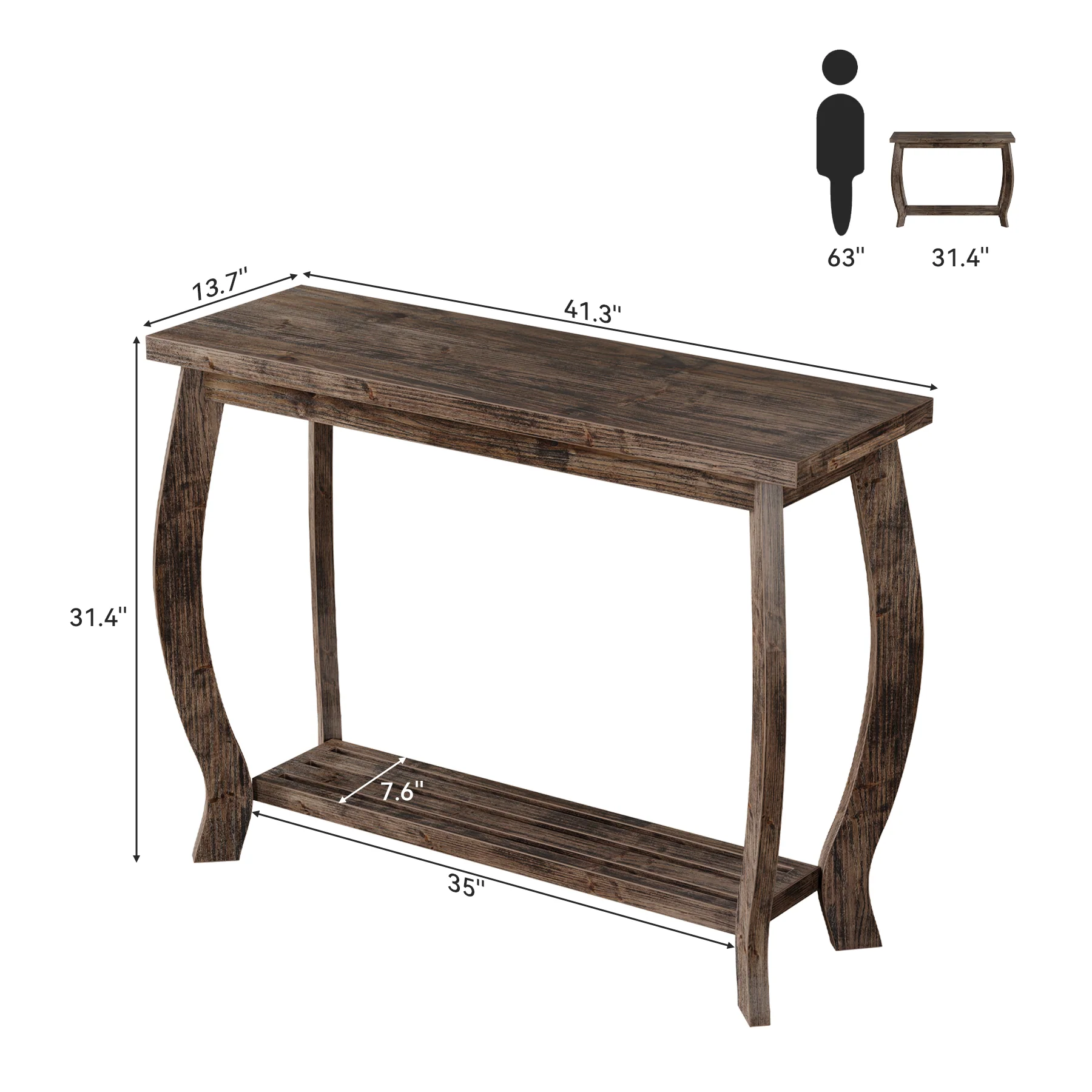 41.3" Solid Wood Console Table for Entryway, 2-Tier Sofa Table with Curved Legs - Image 2