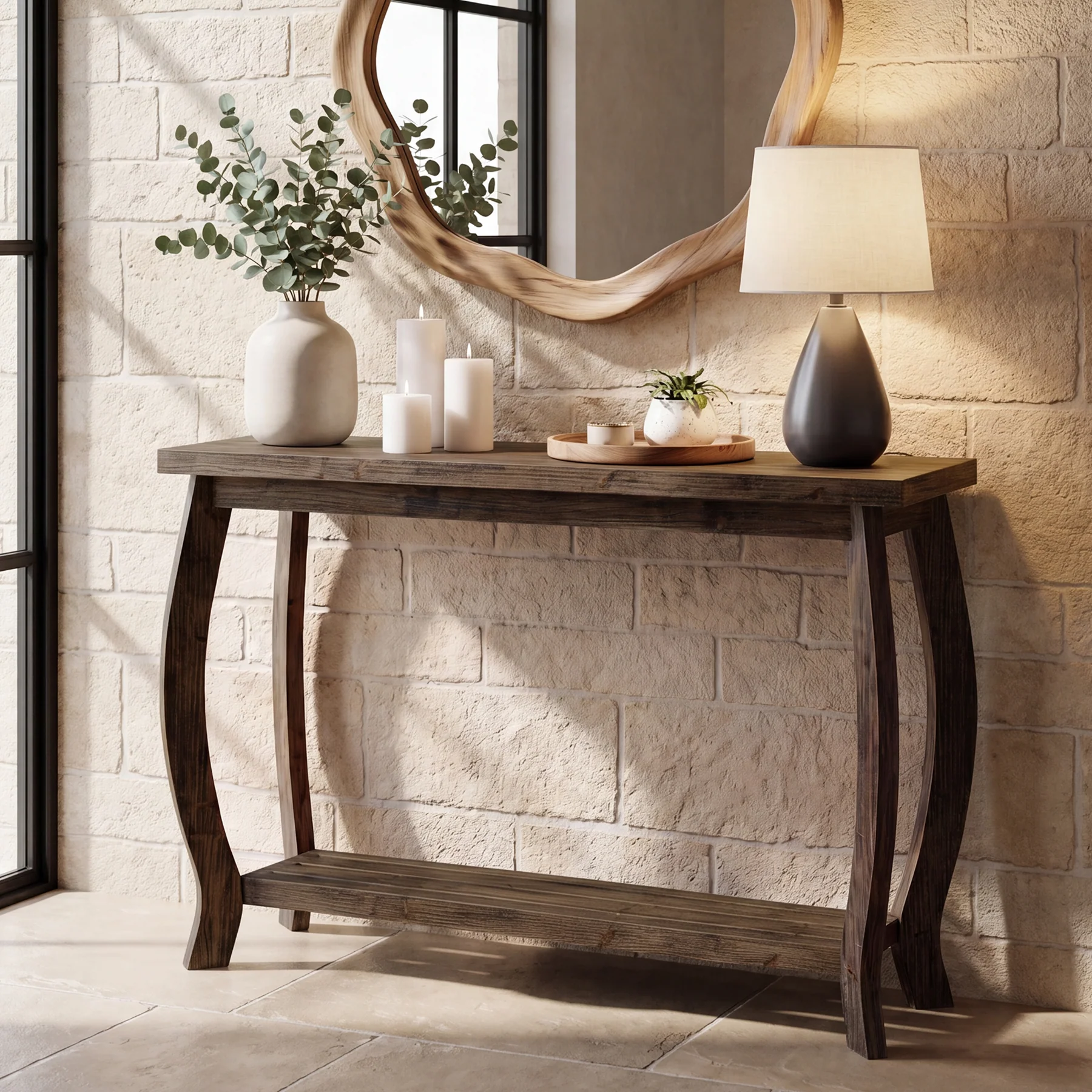 41.3" Solid Wood Console Table for Entryway, 2-Tier Sofa Table with Curved Legs - Image 3