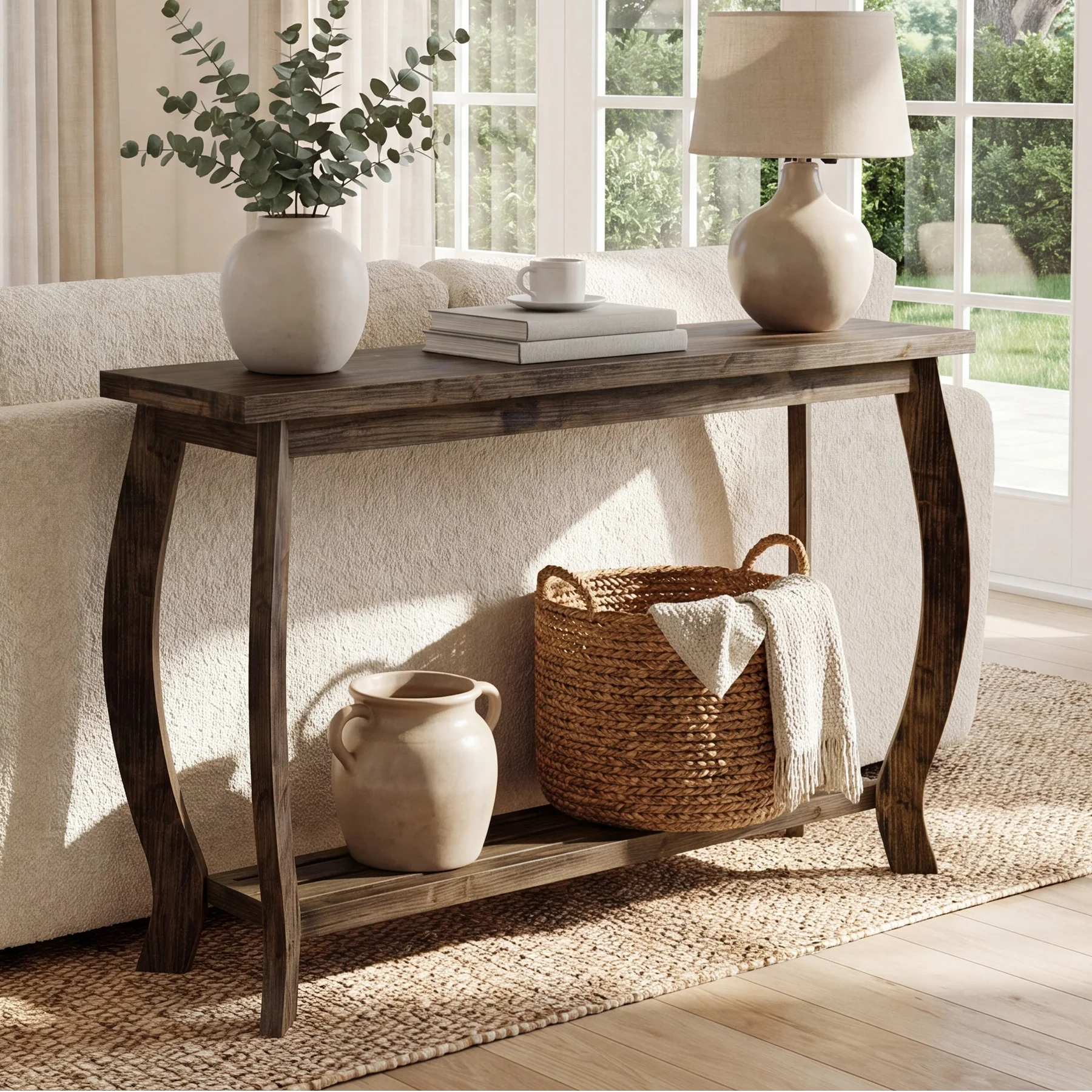 41.3" Solid Wood Console Table for Entryway, 2-Tier Sofa Table with Curved Legs - Image 4