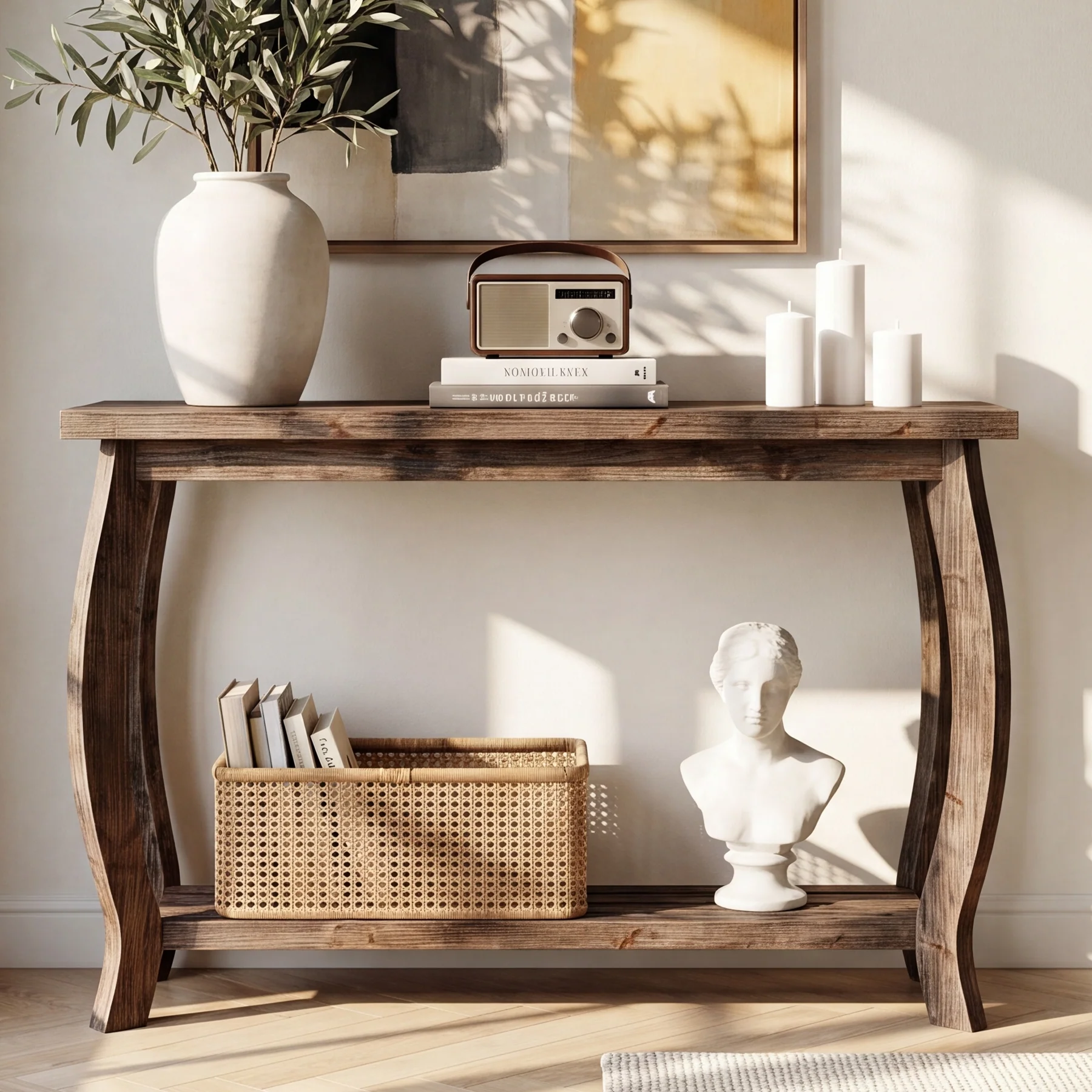 41.3" Solid Wood Console Table for Entryway, 2-Tier Sofa Table with Curved Legs - Image 5
