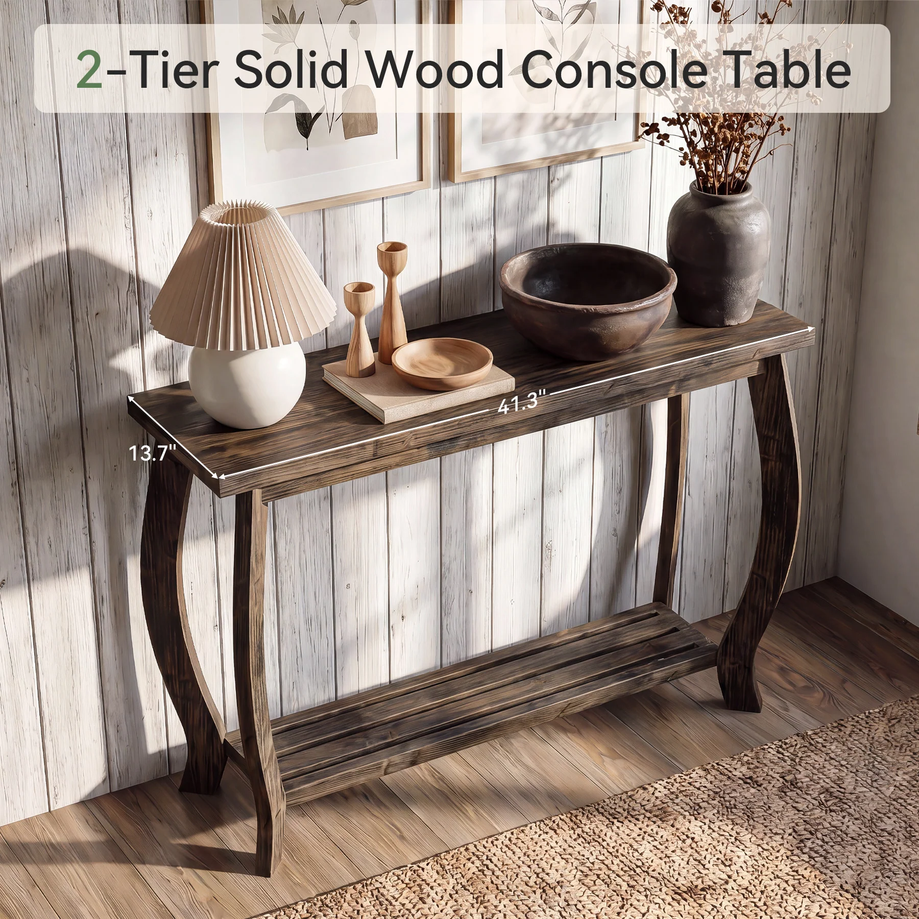 41.3" Solid Wood Console Table for Entryway, 2-Tier Sofa Table with Curved Legs - Image 6