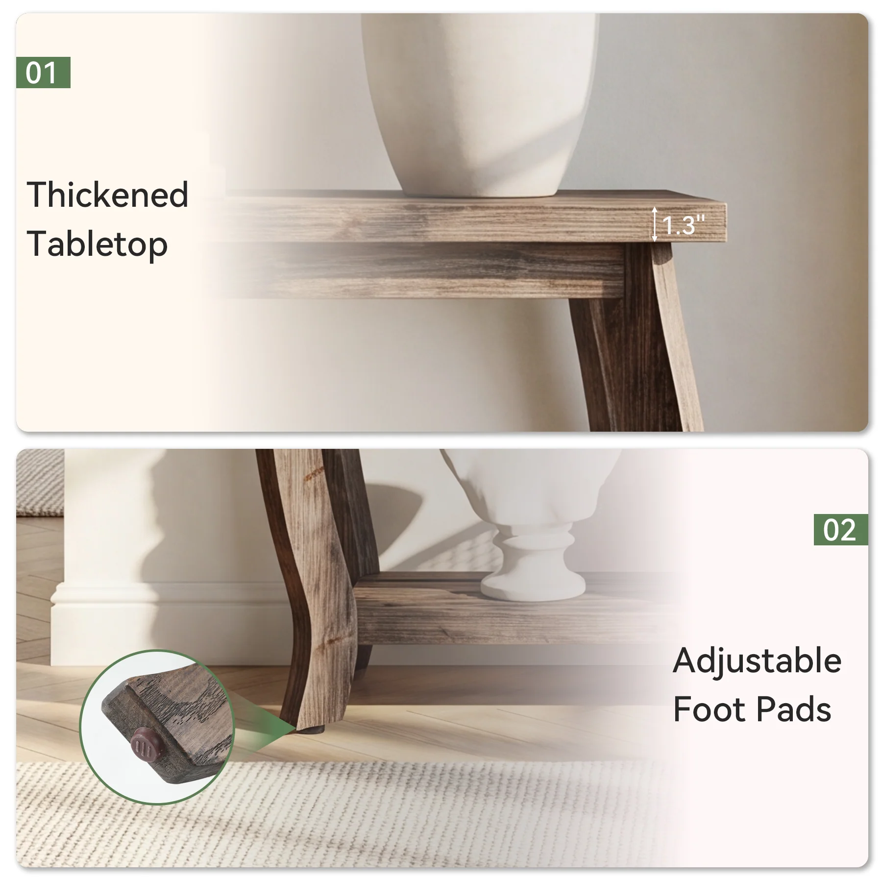 41.3" Solid Wood Console Table for Entryway, 2-Tier Sofa Table with Curved Legs - Image 8