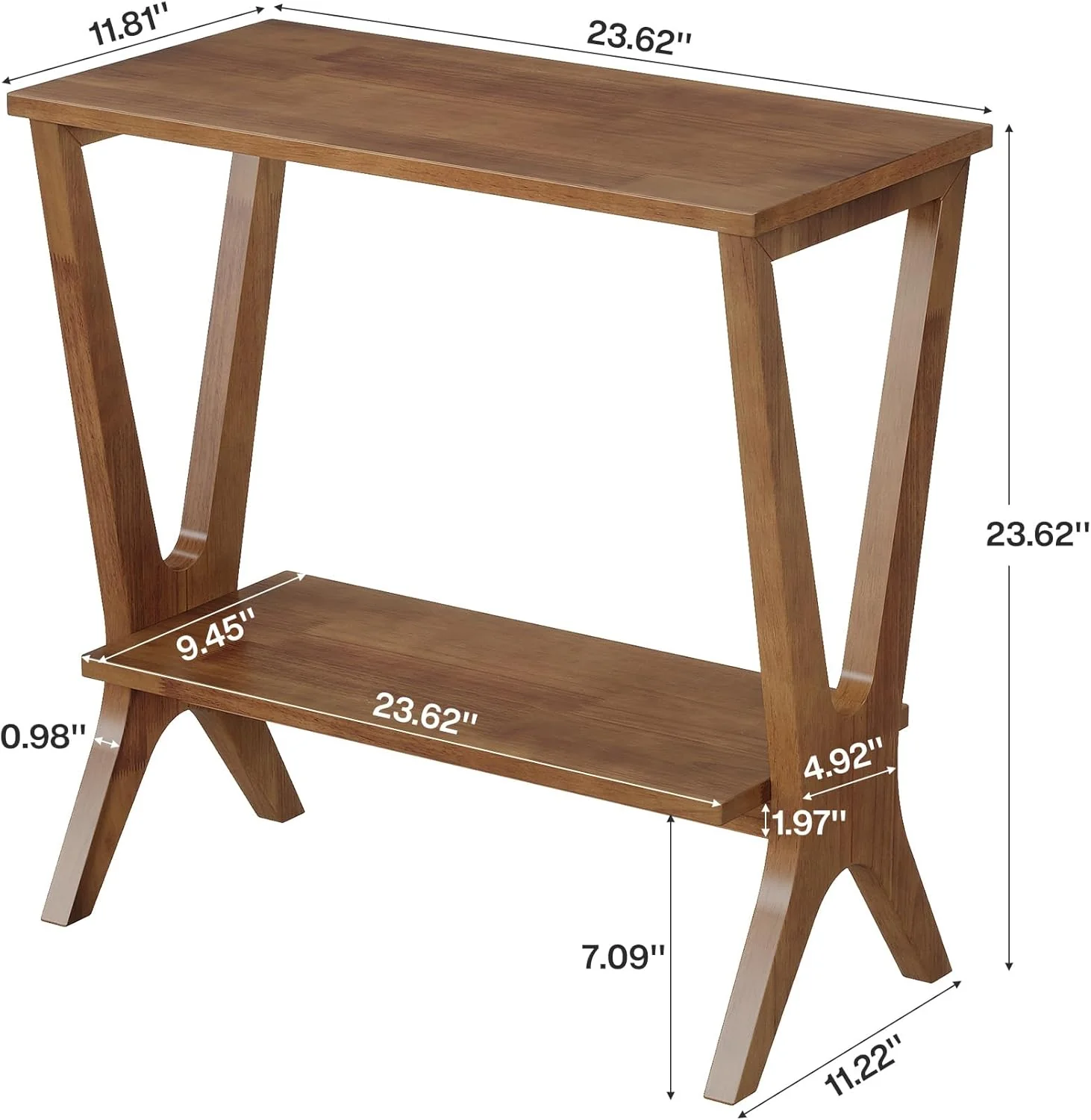 23.6" Solid Wood End Table, 2-Tier Storage Shelves Sofa Side Table - Image 2