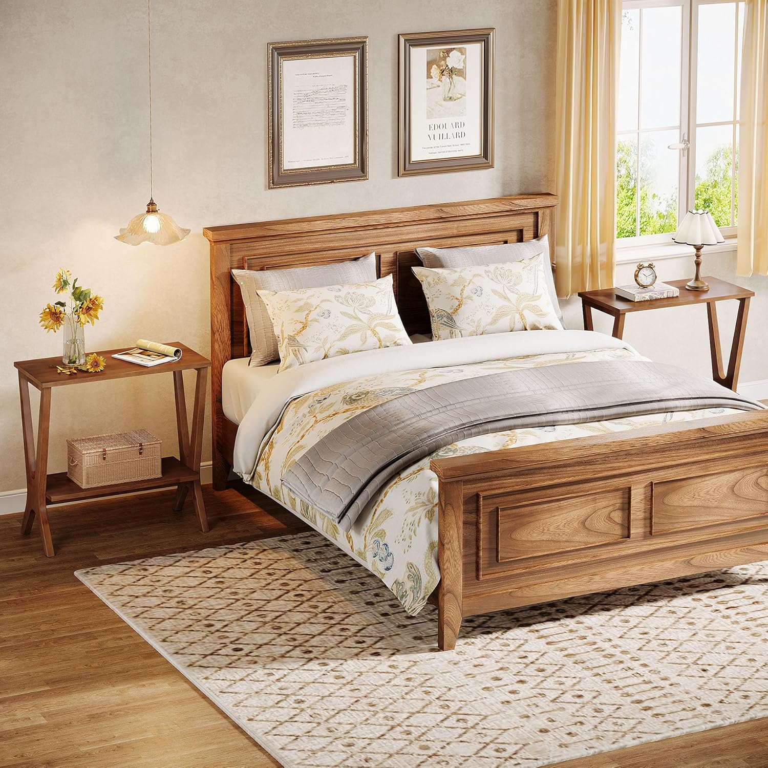 23.6" Solid Wood End Table, 2-Tier Storage Shelves Sofa Side Table - Image 5
