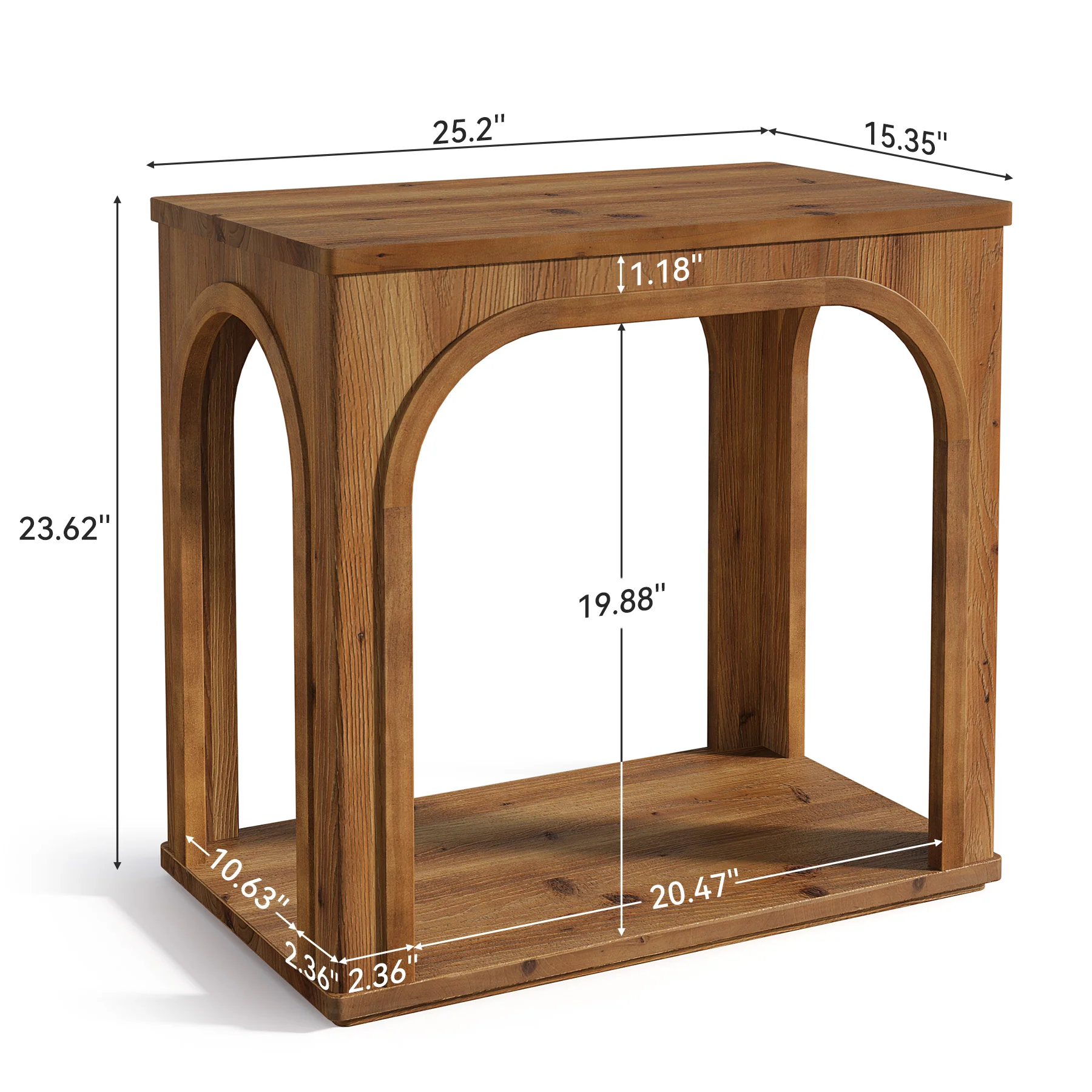25" Farmhouse Side Table, 2-Tier Solid Wood End Table with Shelf - Image 2