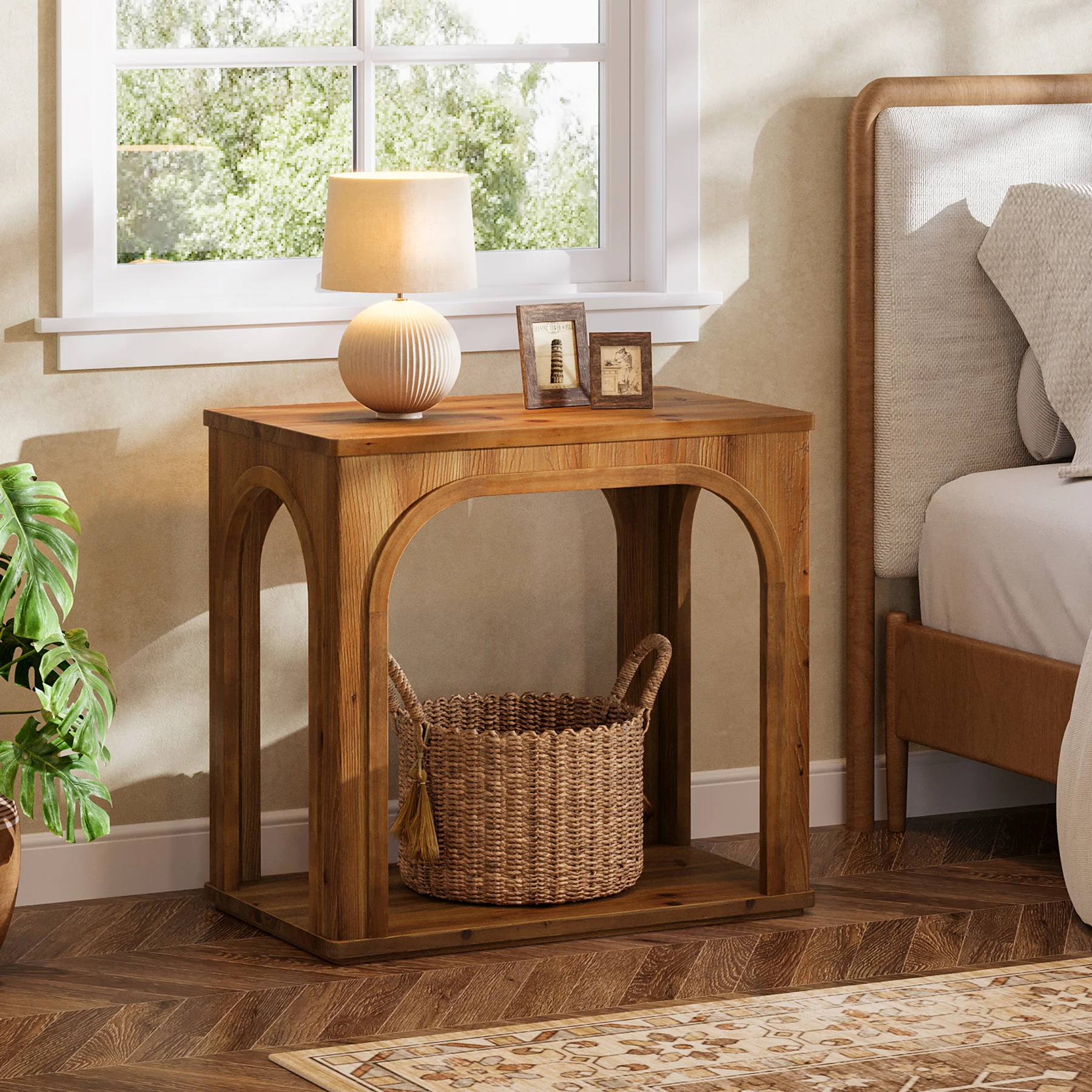 25" Farmhouse Side Table, 2-Tier Solid Wood End Table with Shelf - Image 3