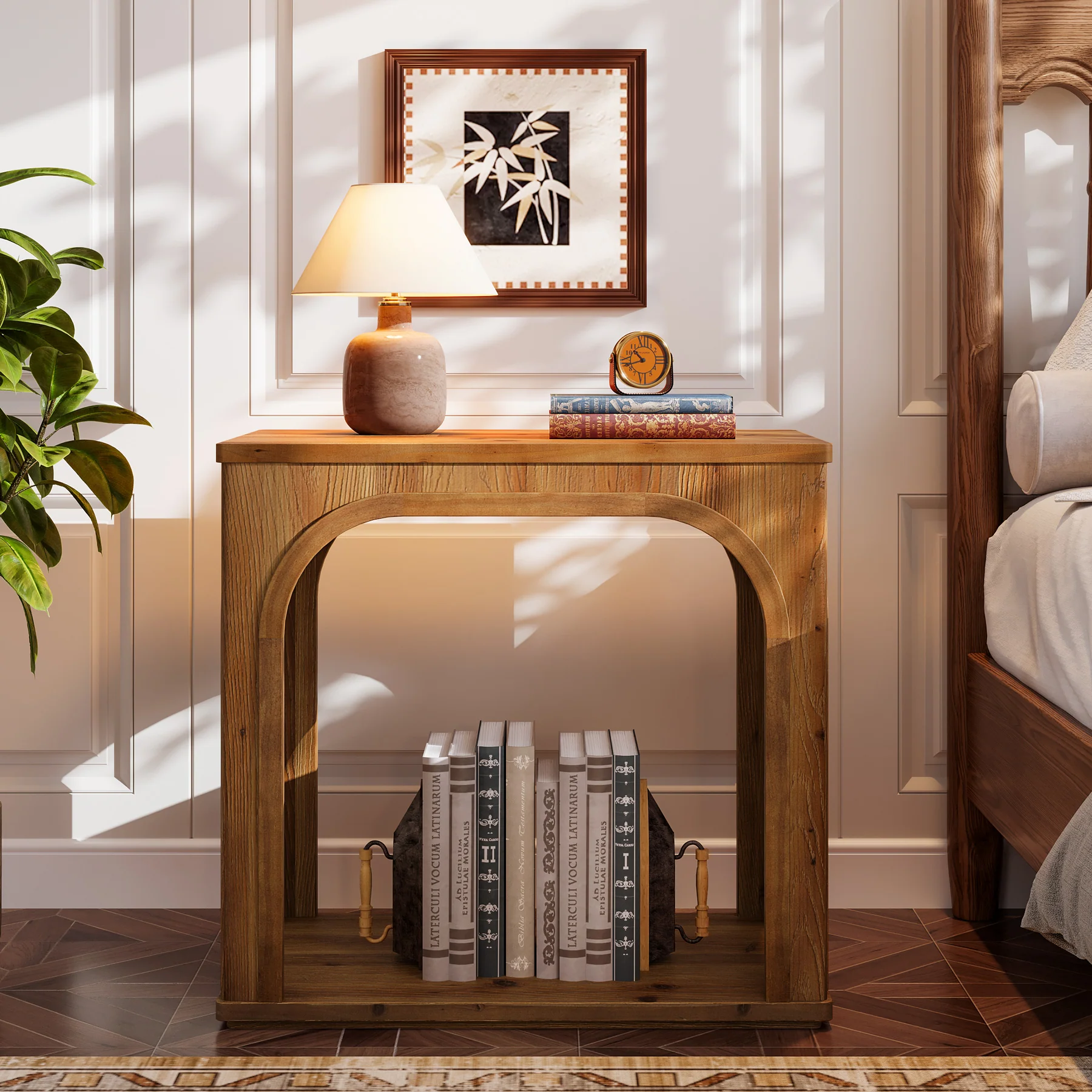25" Farmhouse Side Table, 2-Tier Solid Wood End Table with Shelf - Image 6