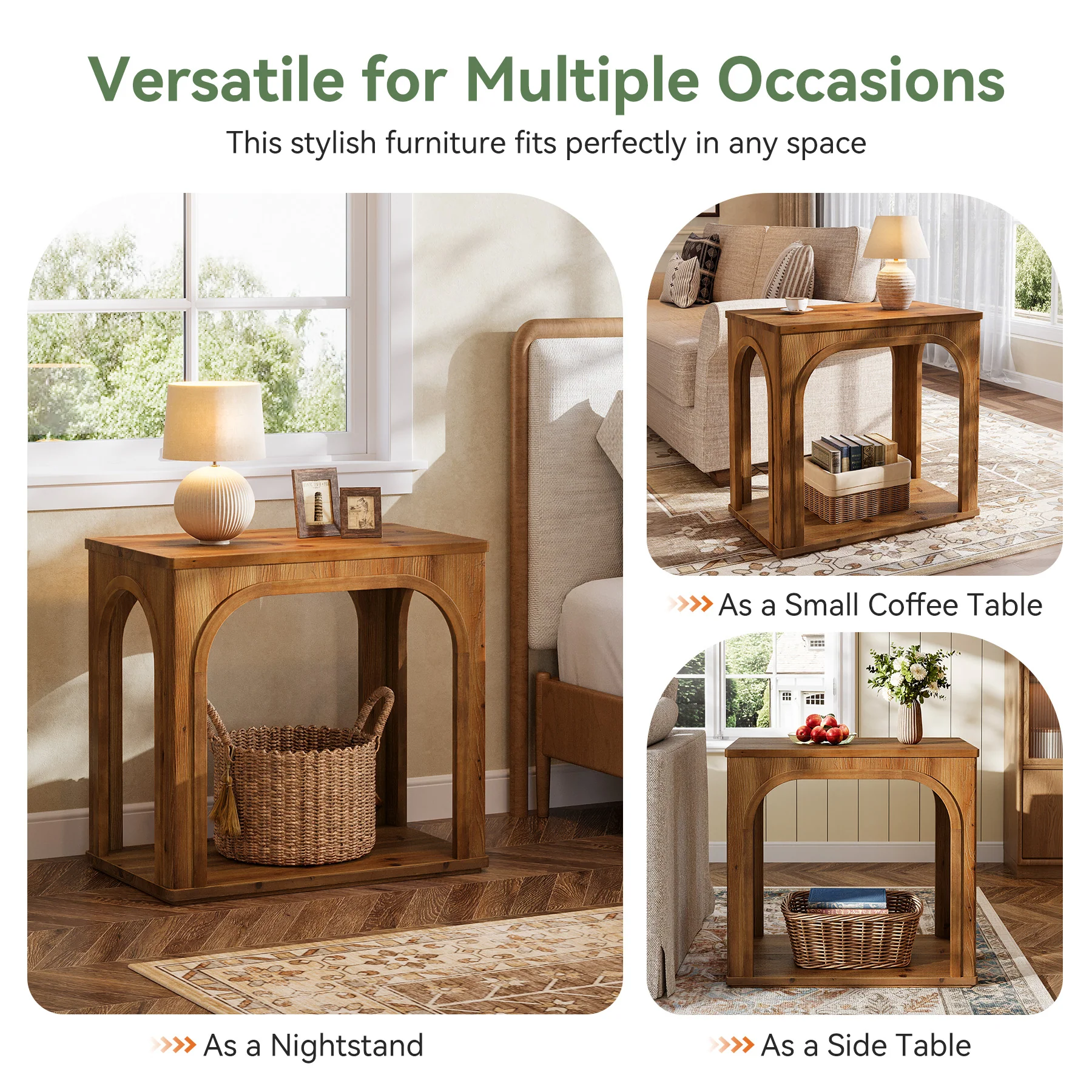 25" Farmhouse Side Table, 2-Tier Solid Wood End Table with Shelf - Image 7