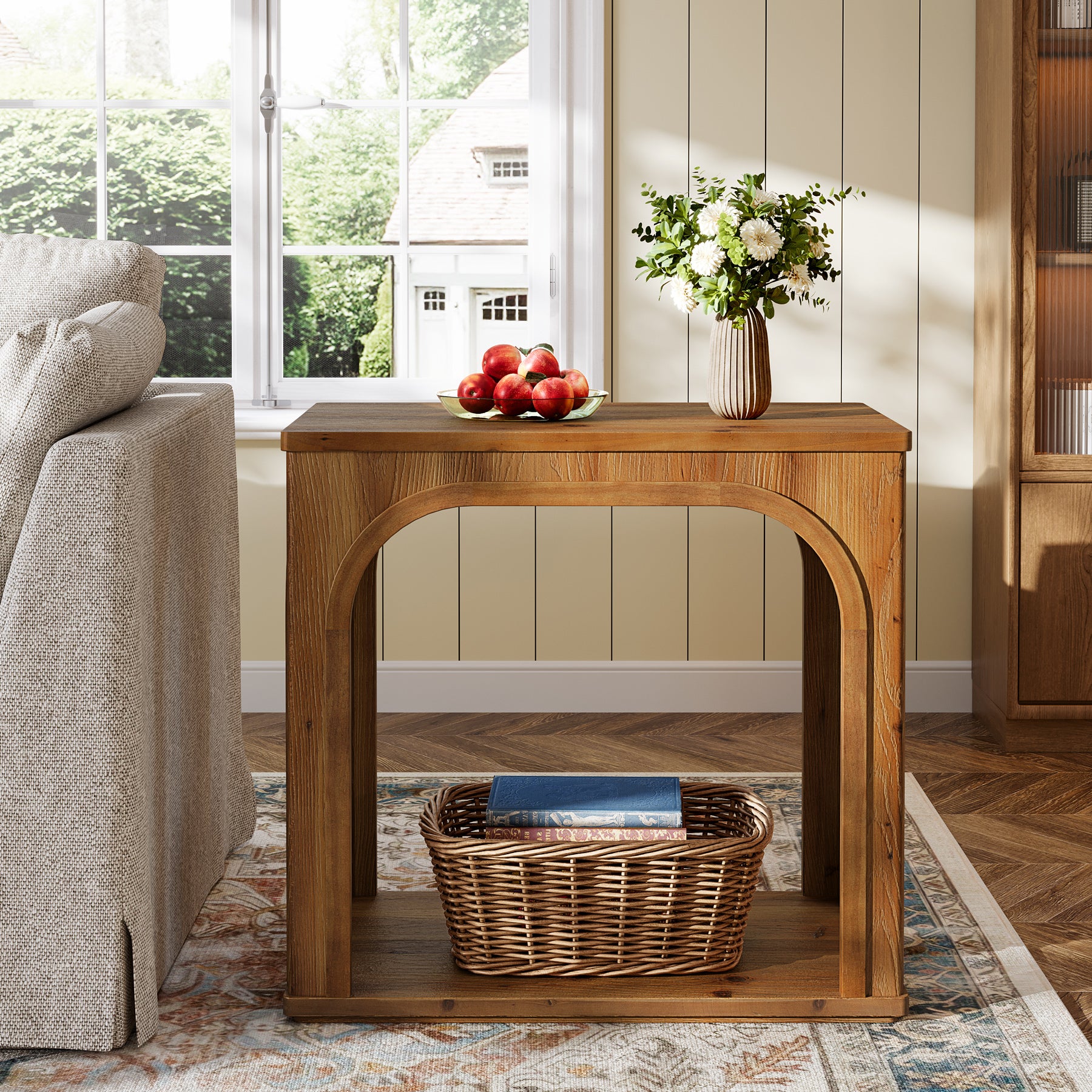 25" Farmhouse Side Table, 2-Tier Solid Wood End Table with Shelf - Image 9