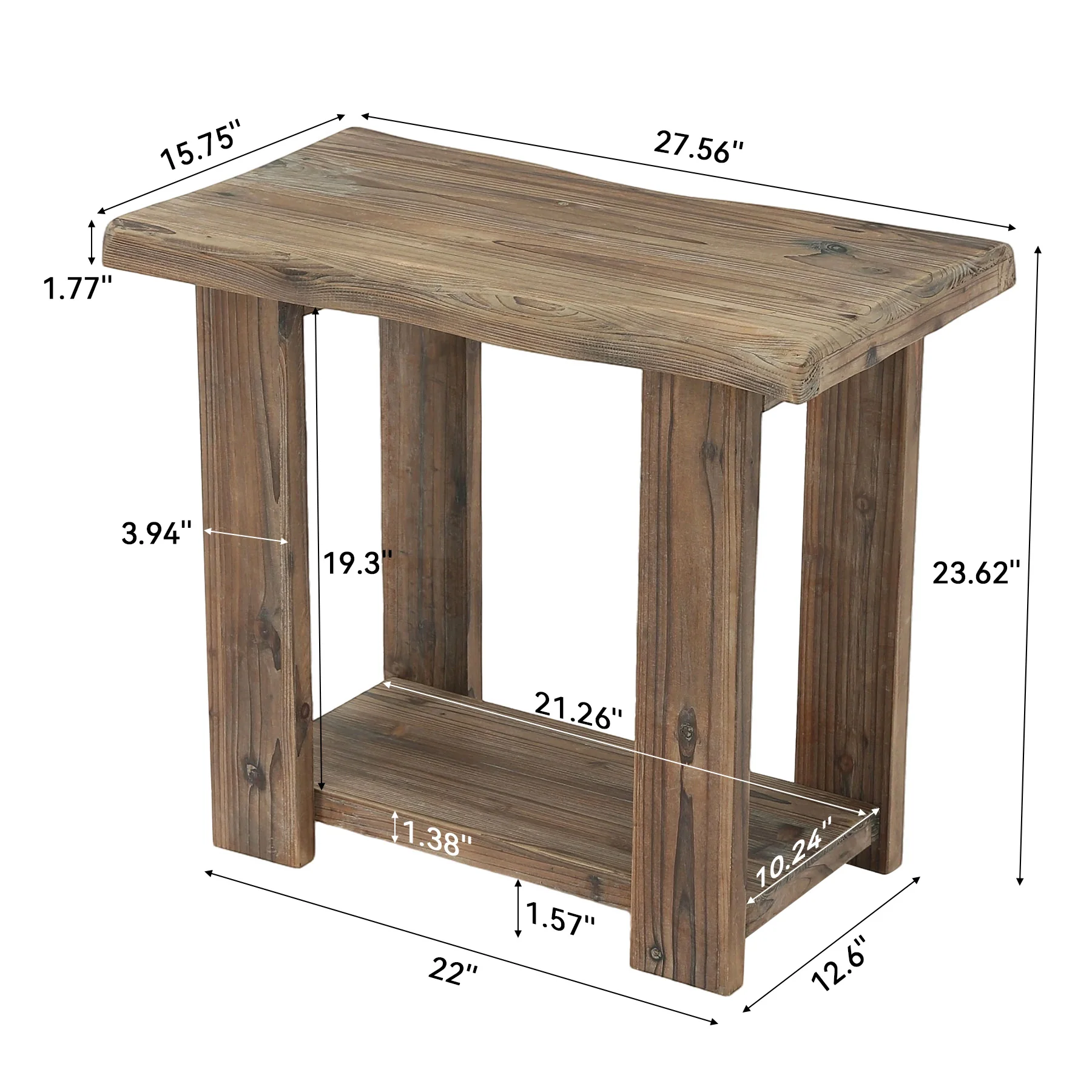 2-Tier Solid Wood End Table, Rectangle Side Table Nightstands for Living Room, Bedroom - Image 2