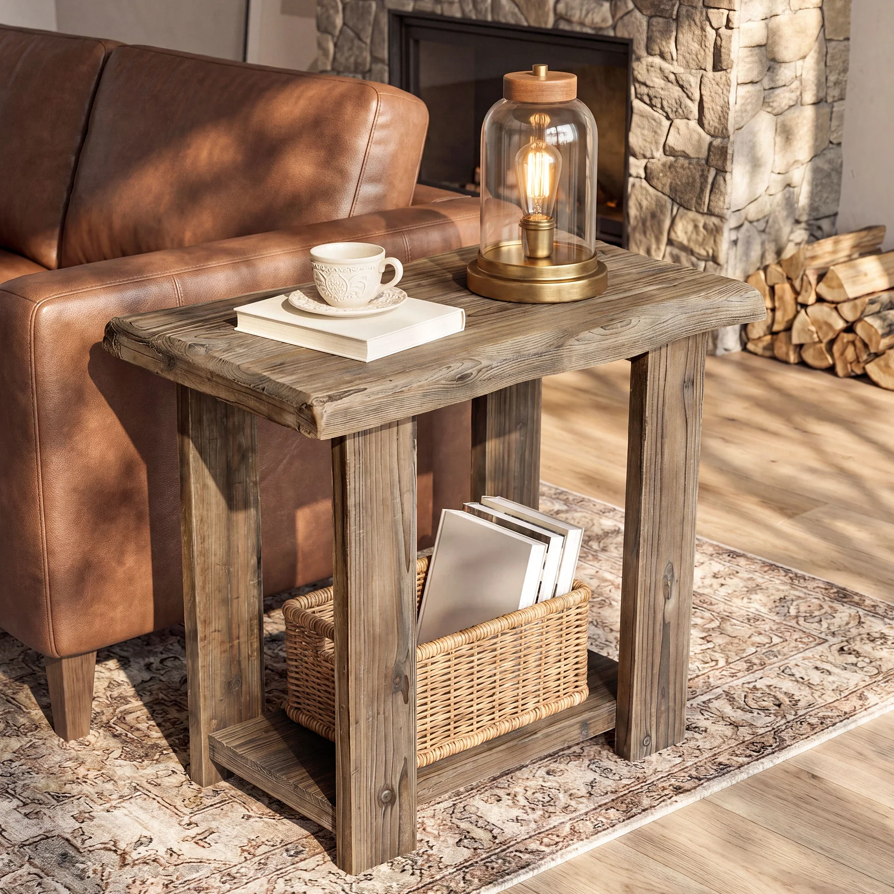 2-Tier Solid Wood End Table, Rectangle Side Table Nightstands for Living Room, Bedroom - Image 3