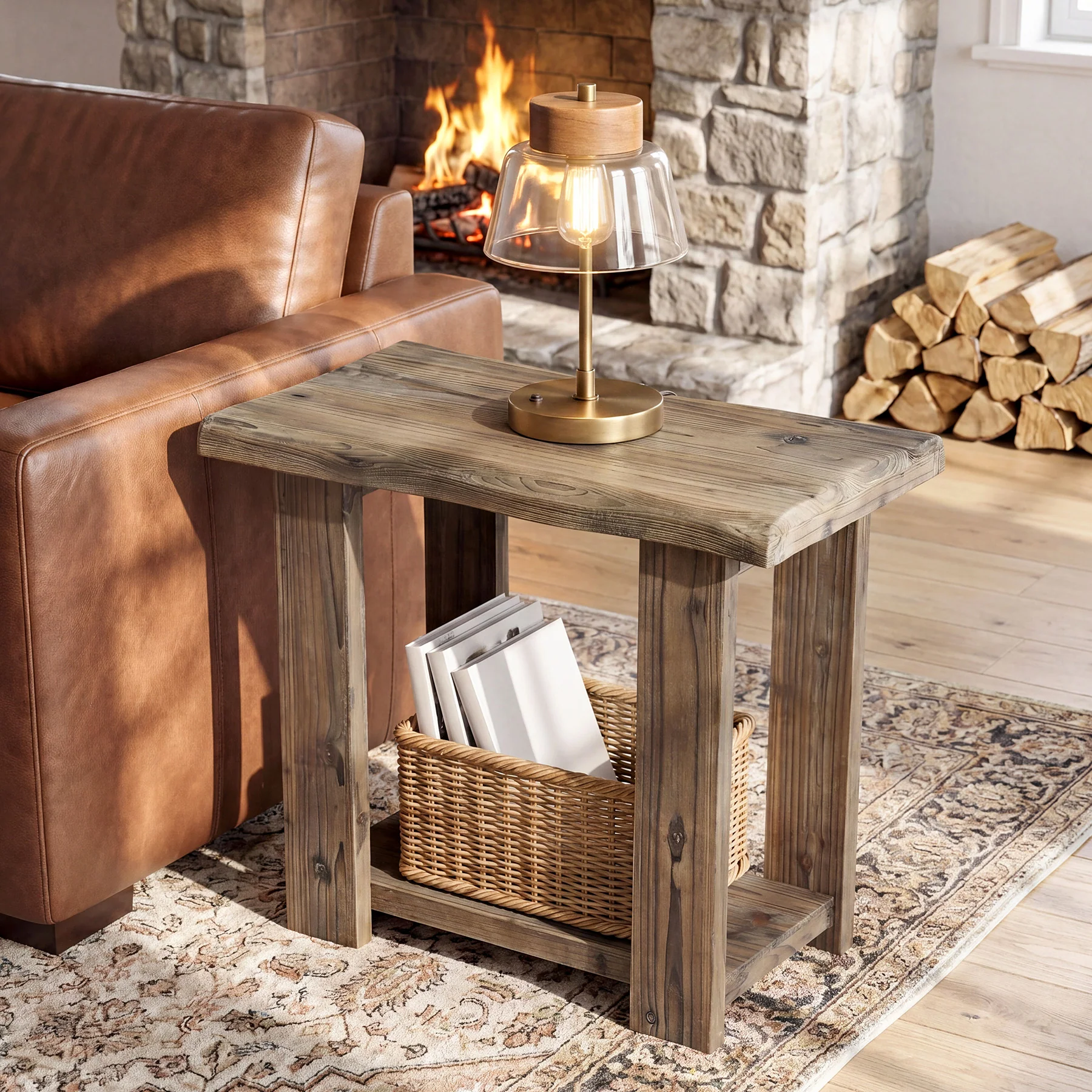 2-Tier Solid Wood End Table, Rectangle Side Table Nightstands for Living Room, Bedroom - Image 4