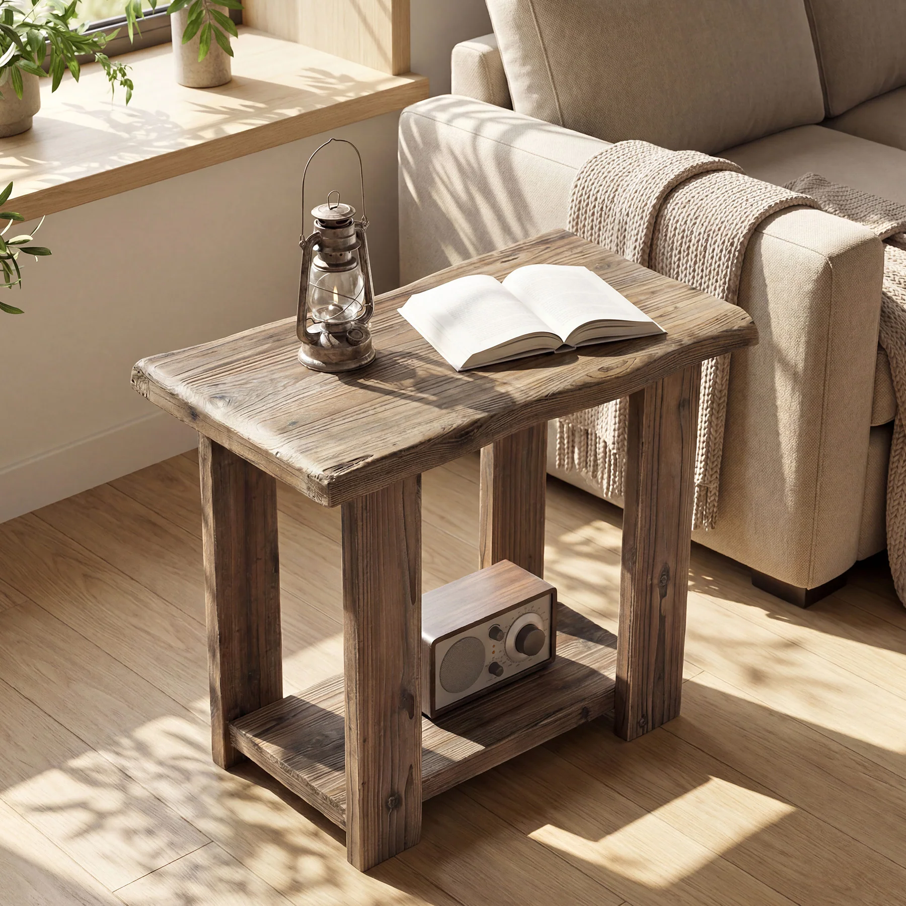 2-Tier Solid Wood End Table, Rectangle Side Table Nightstands for Living Room, Bedroom - Image 5