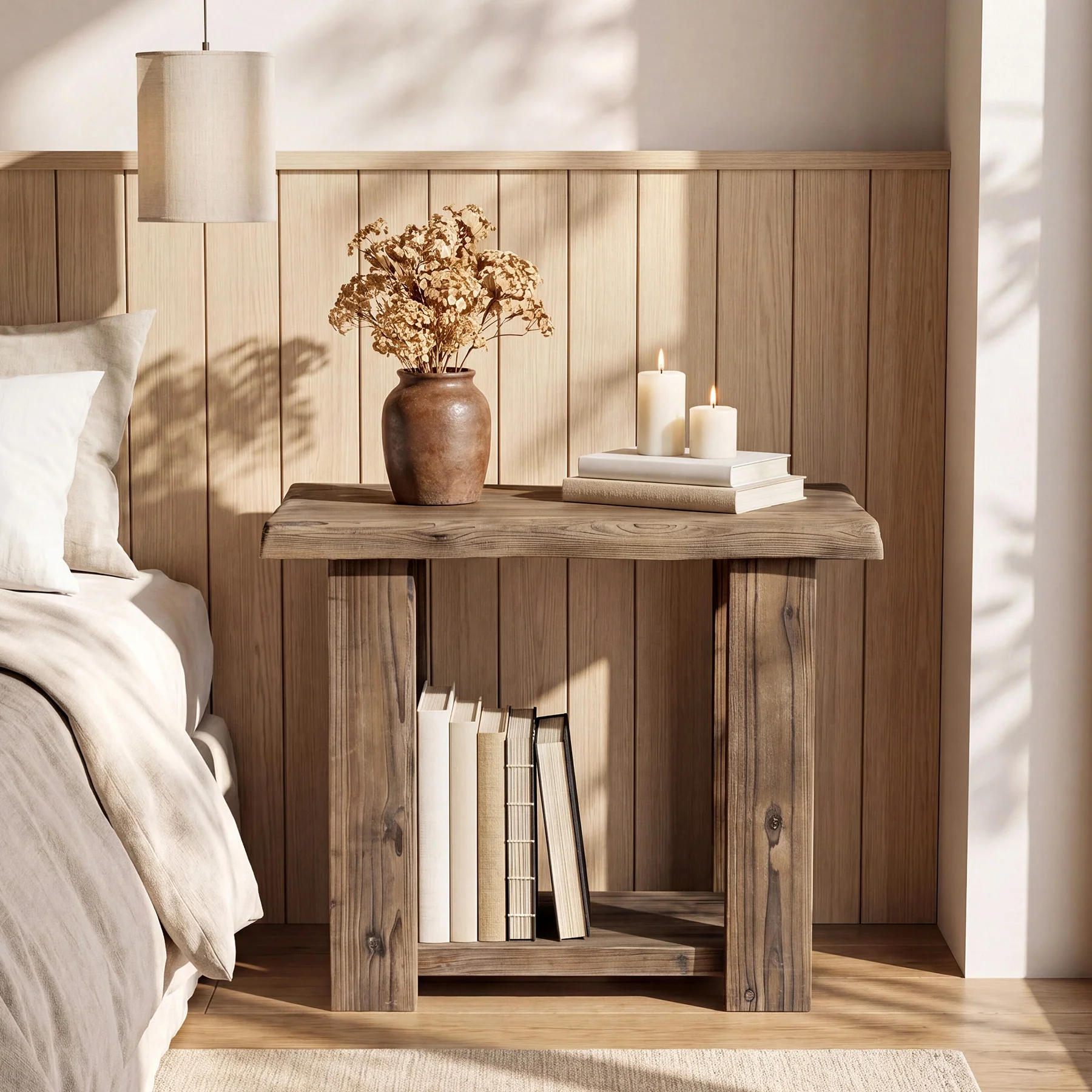 2-Tier Solid Wood End Table, Rectangle Side Table Nightstands for Living Room, Bedroom - Image 6