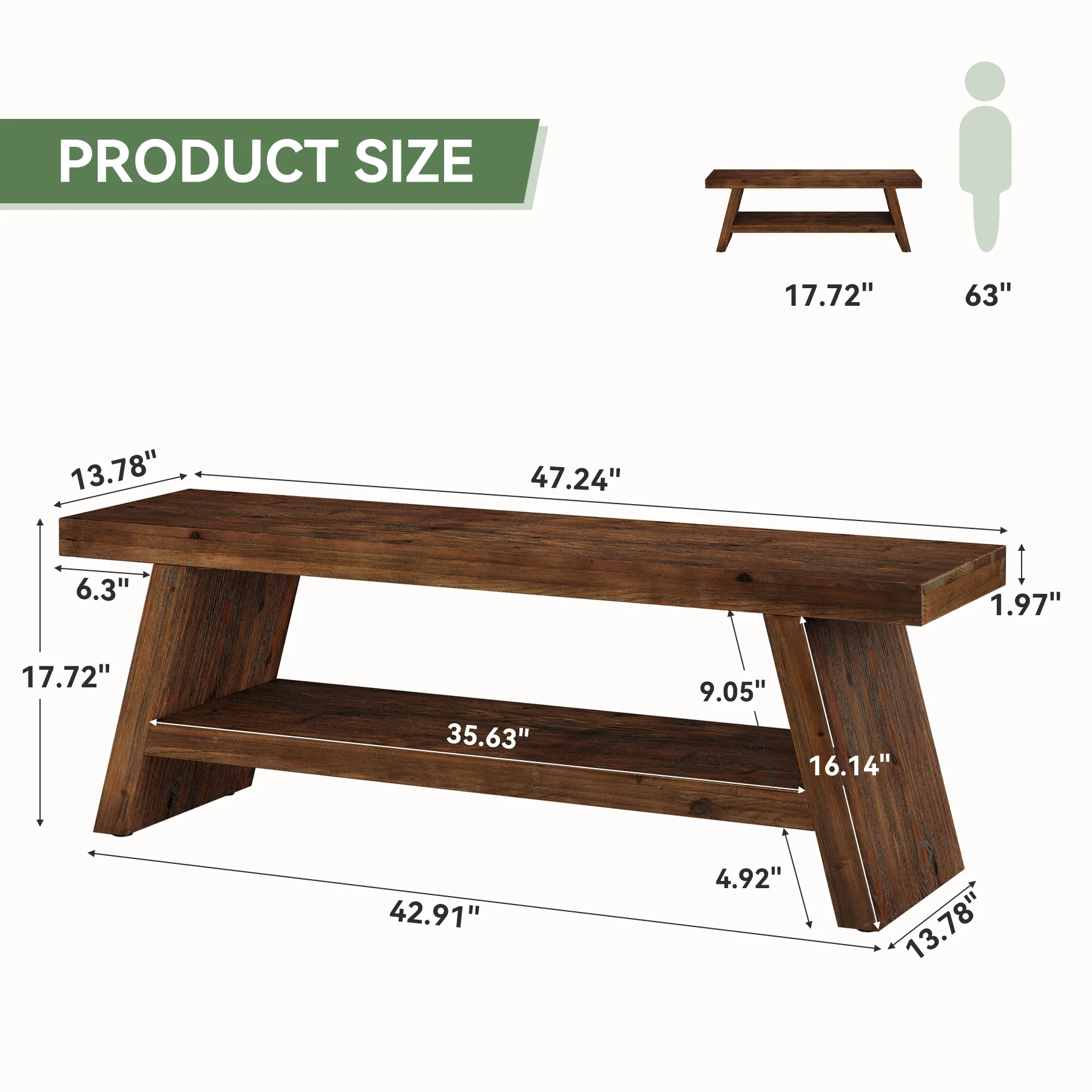 2-Tier Solid Wood Entryway Bench with Open Storage, Wooden Shoe Bench for Hallway & Foyer - Image 2