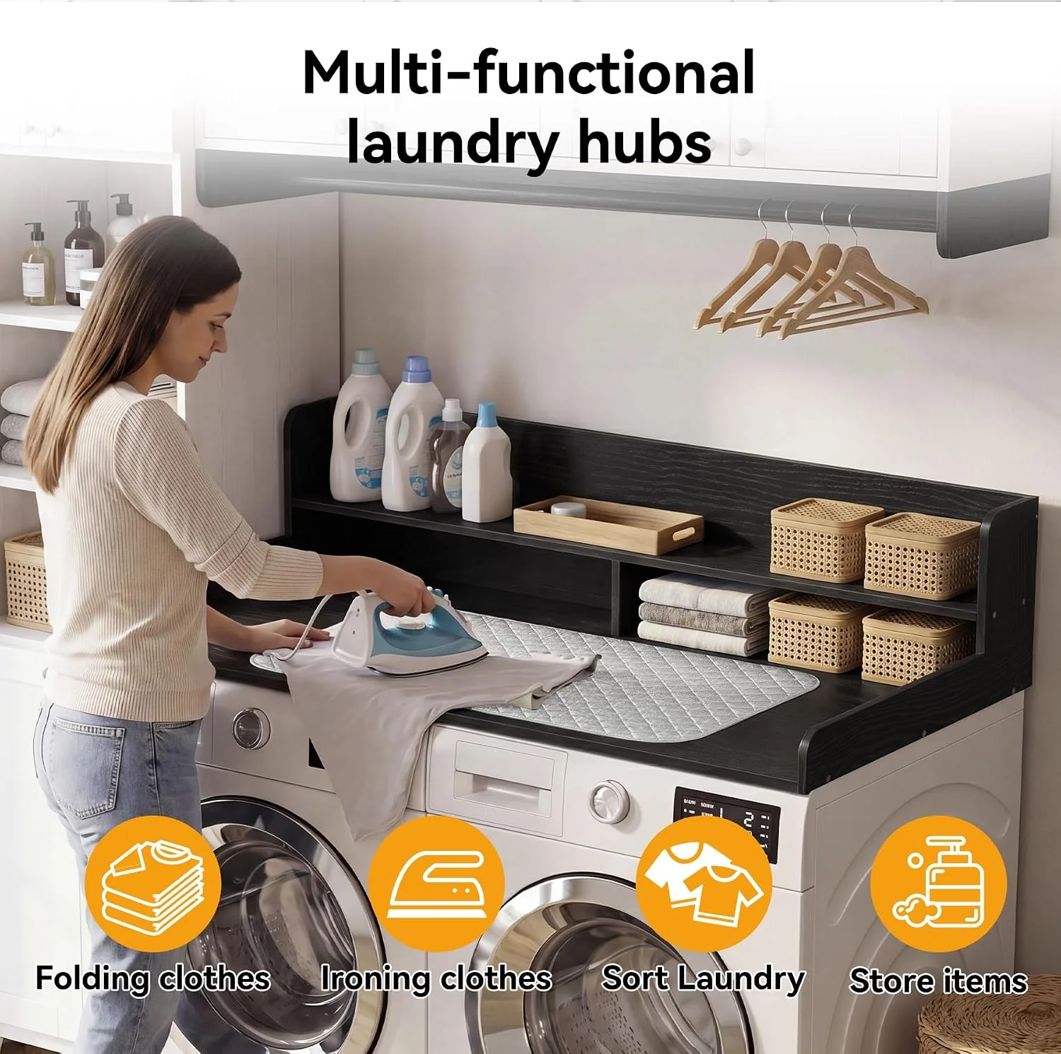 2-Tier Washer Dryer Countertop with Ironing Mat for Laundry Room Organization, Waterproof, Stain-Resistant - Image 4
