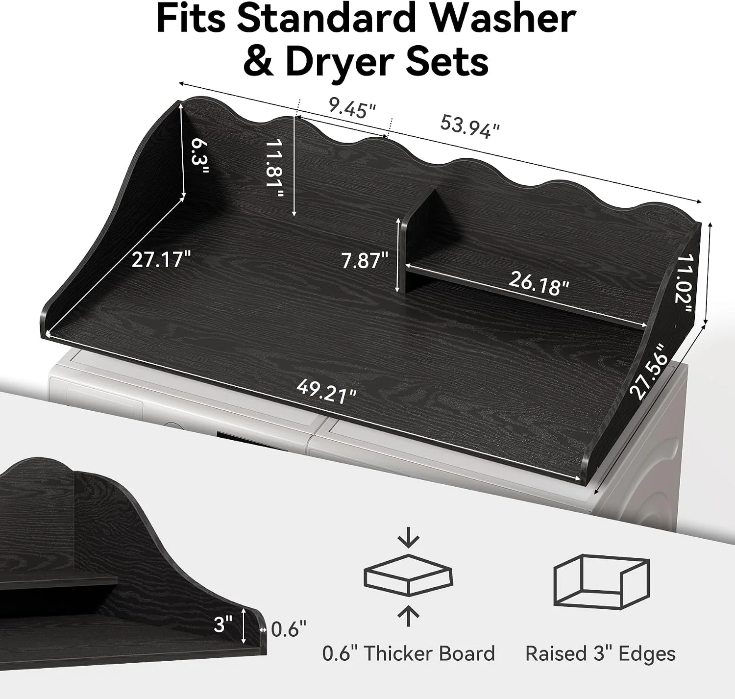 2-Tier Washer Dryer Countertop with Shelf, Wave Edge Laundry Topper for Laundry Room Organization - Image 2