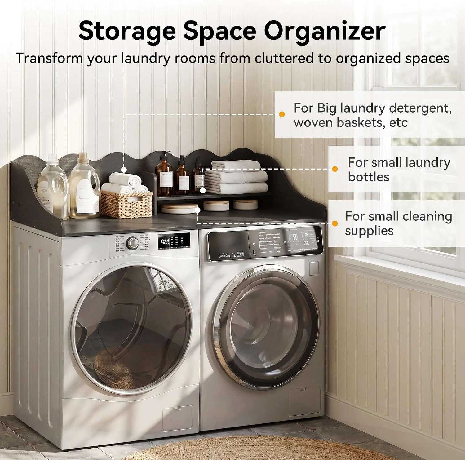 2-Tier Washer Dryer Countertop with Shelf, Wave Edge Laundry Topper for Laundry Room Organization - Image 3