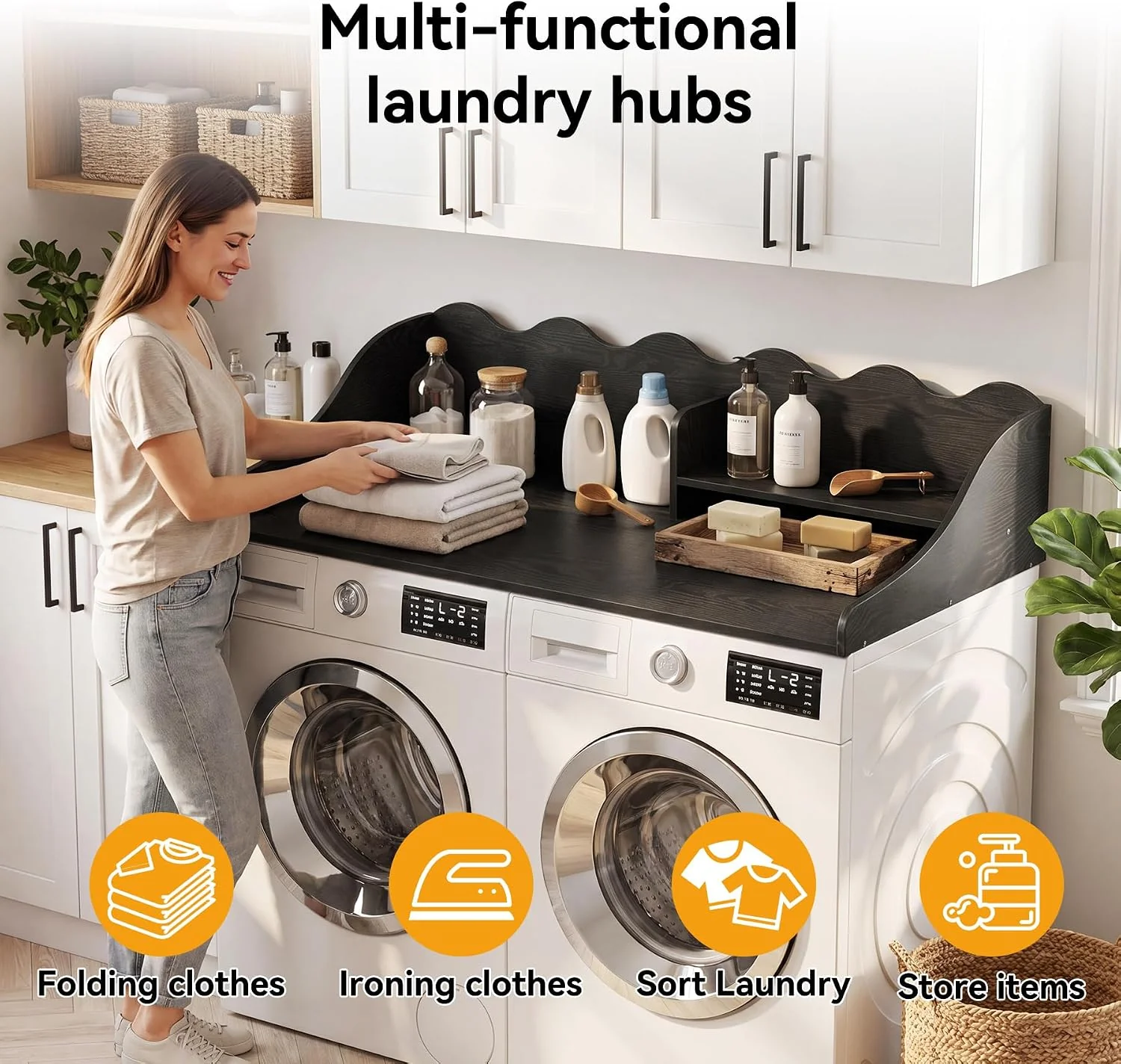 2-Tier Washer Dryer Countertop with Shelf, Wave Edge Laundry Topper for Laundry Room Organization - Image 4