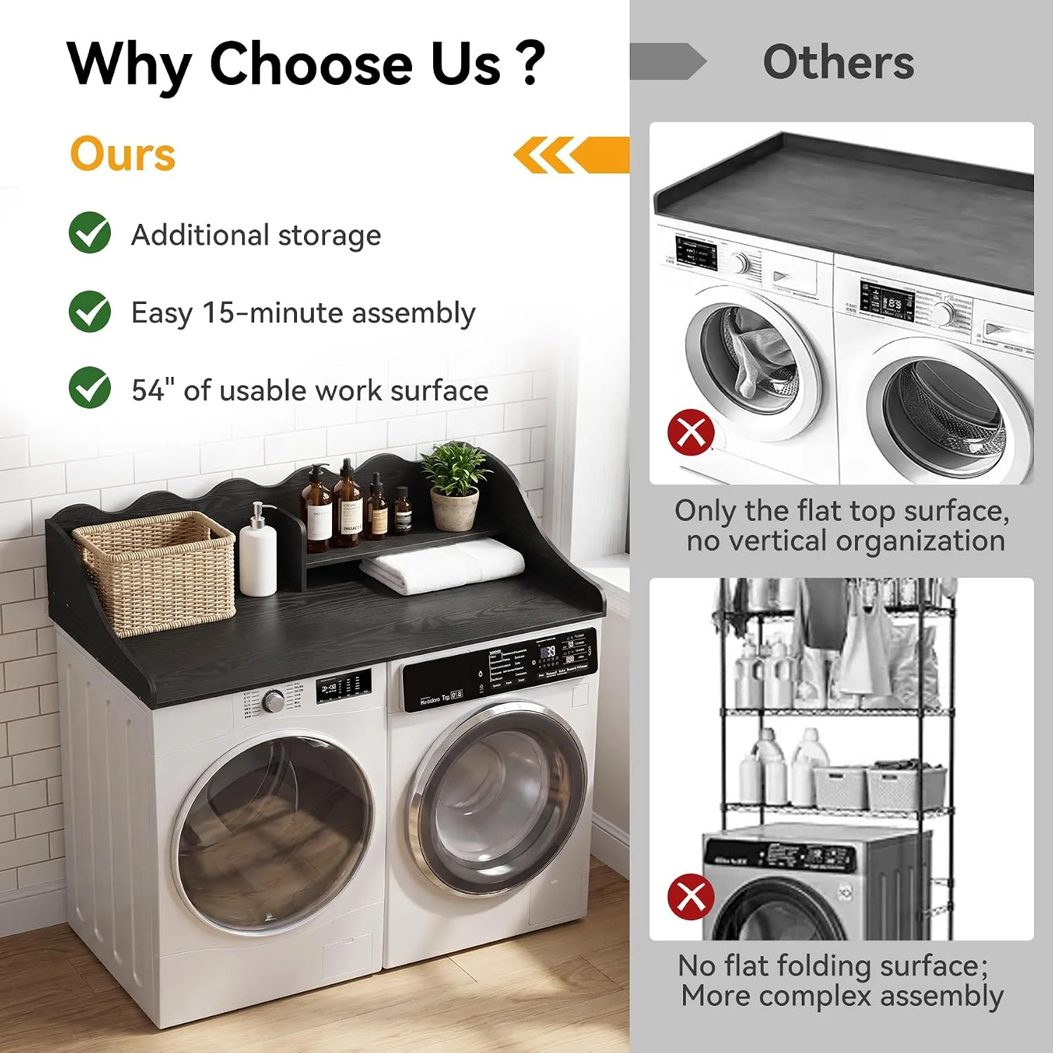 2-Tier Washer Dryer Countertop with Shelf, Wave Edge Laundry Topper for Laundry Room Organization - Image 7