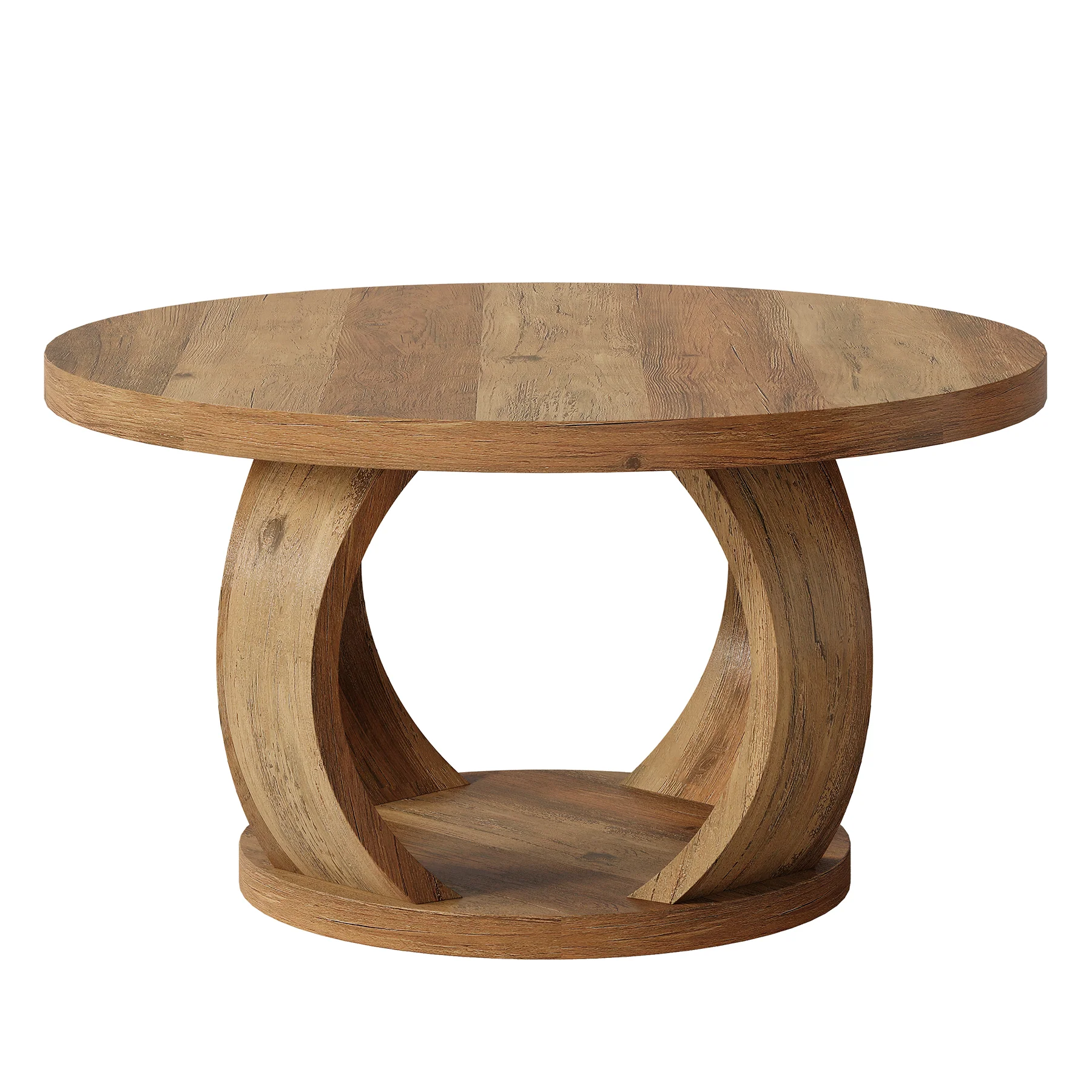 31.5" Round Coffee Table, 2-Tier Wooden Center Table with Storage - Image 9