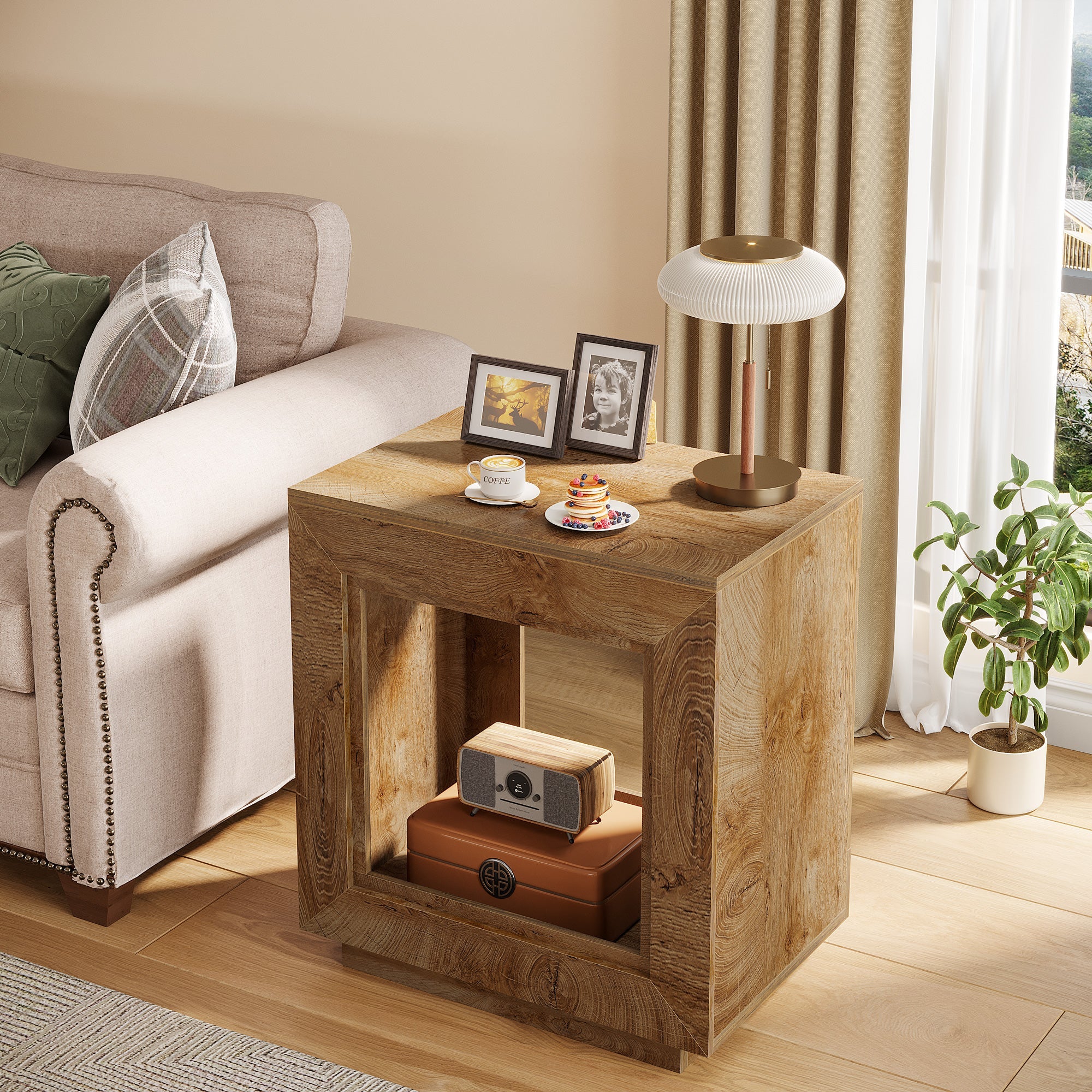 Wood End Table, Square Side Table Nightstands with Storage - Image 8