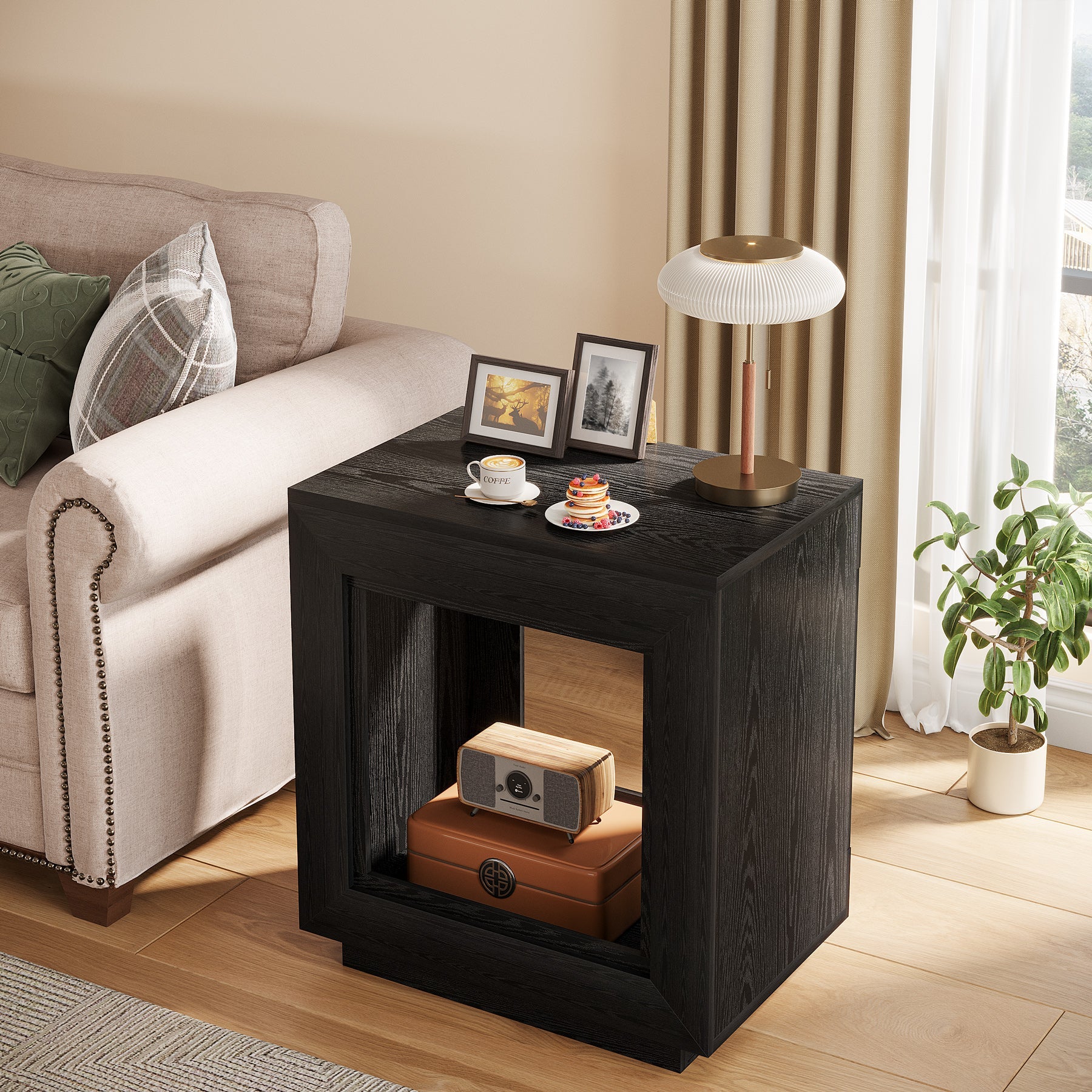 Wood End Table, Square Side Table Nightstands with Storage - Image 10