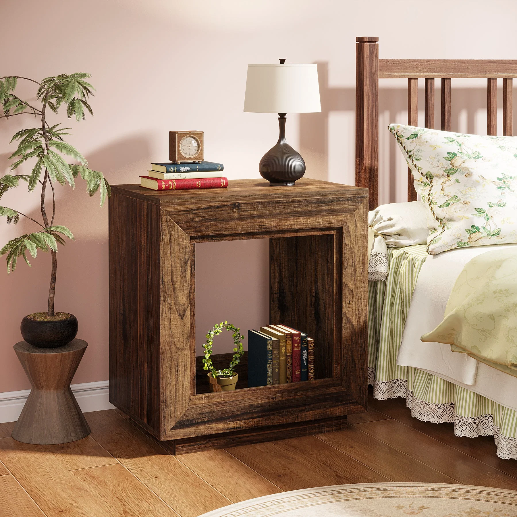 Wood End Table, Square Side Table Nightstands with Storage - Image 6